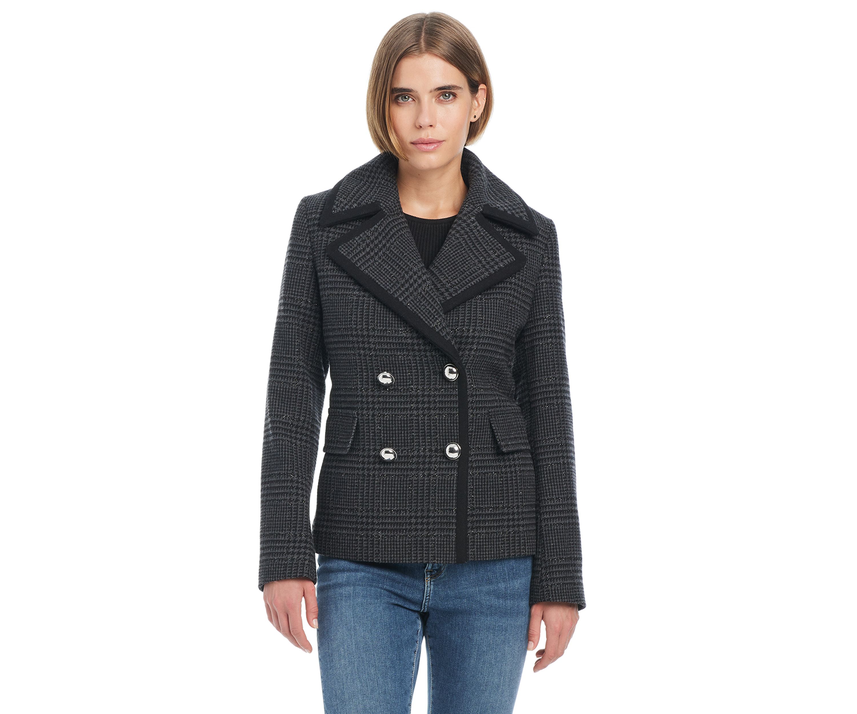 Womens Cropped Peacoat with Metal Buttons