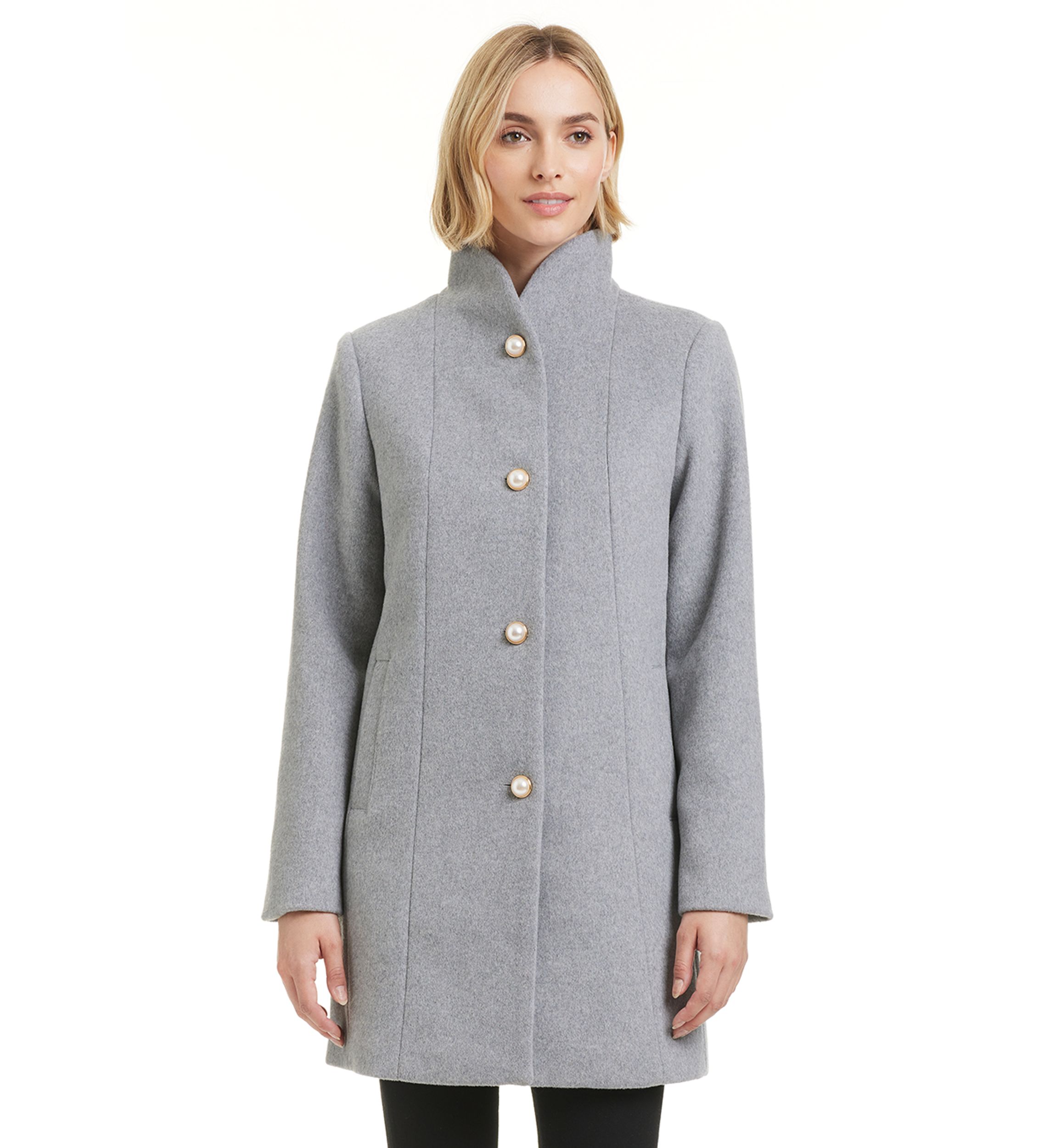 Womens Pearl Button Tailored Wool Coat