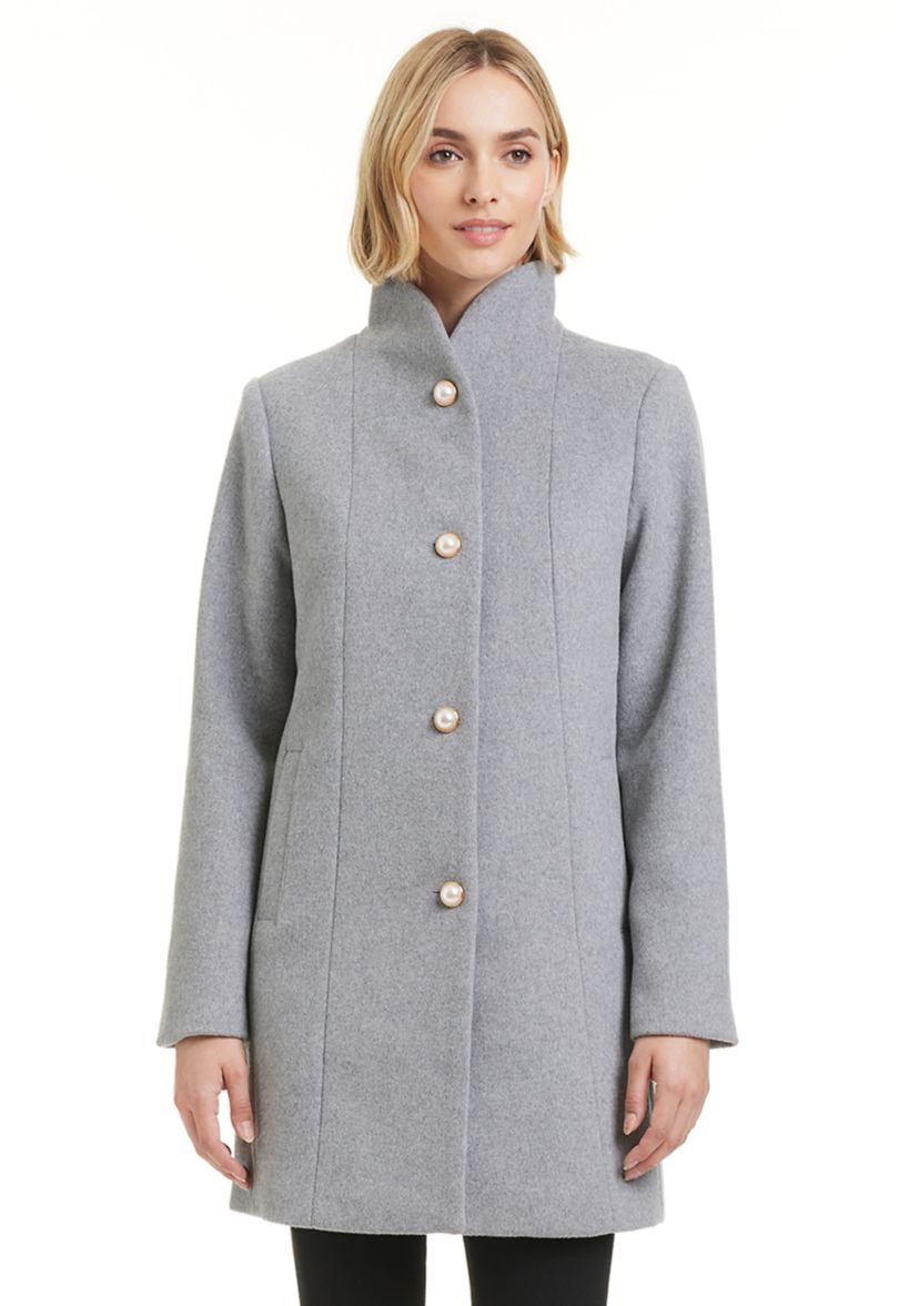 Womens Pearl Button Tailored Wool Coat