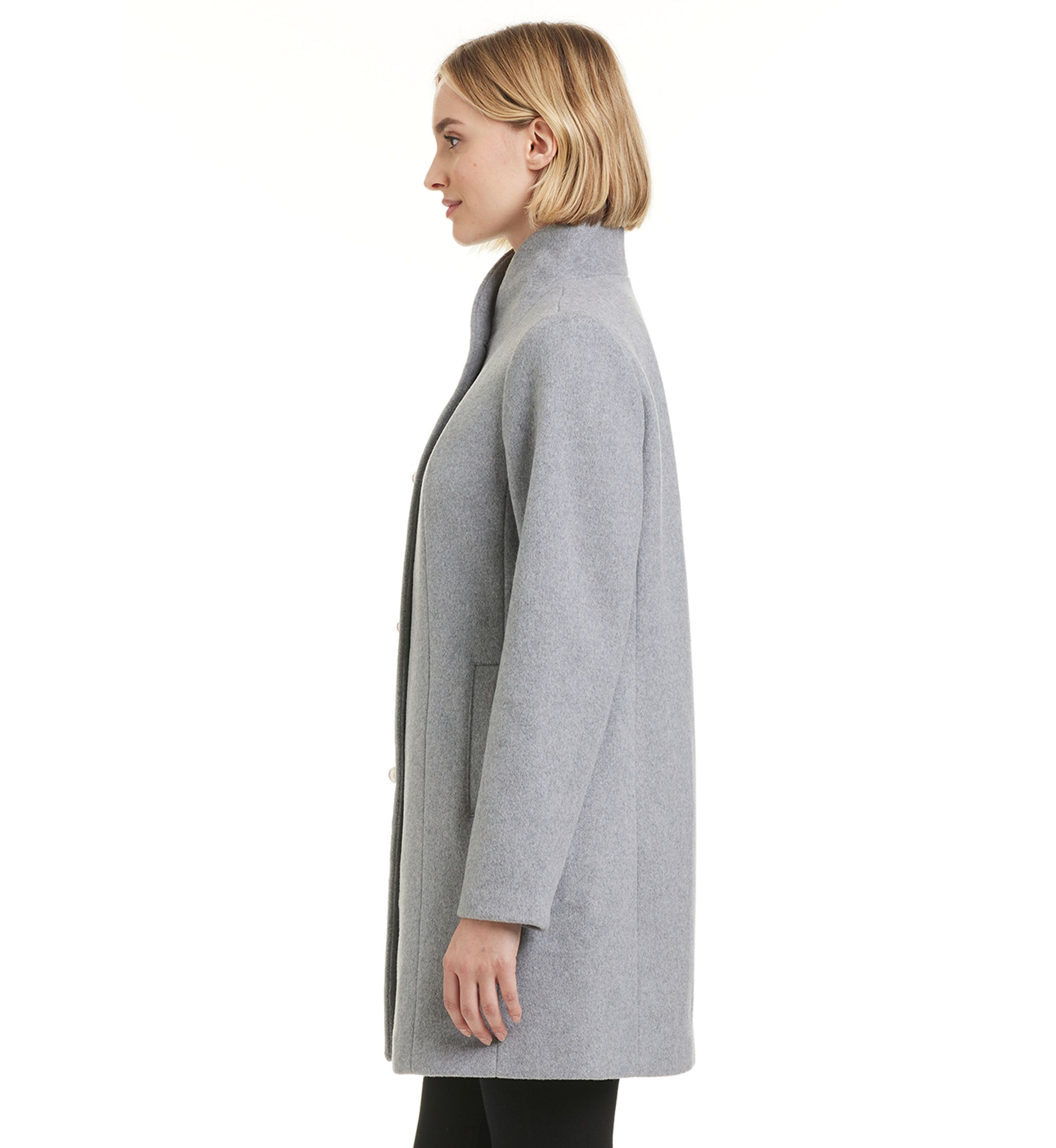 Womens Pearl Button Tailored Wool Coat
