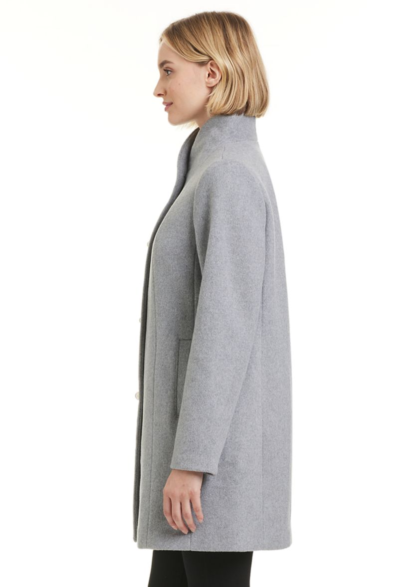 Womens Pearl Button Tailored Wool Coat