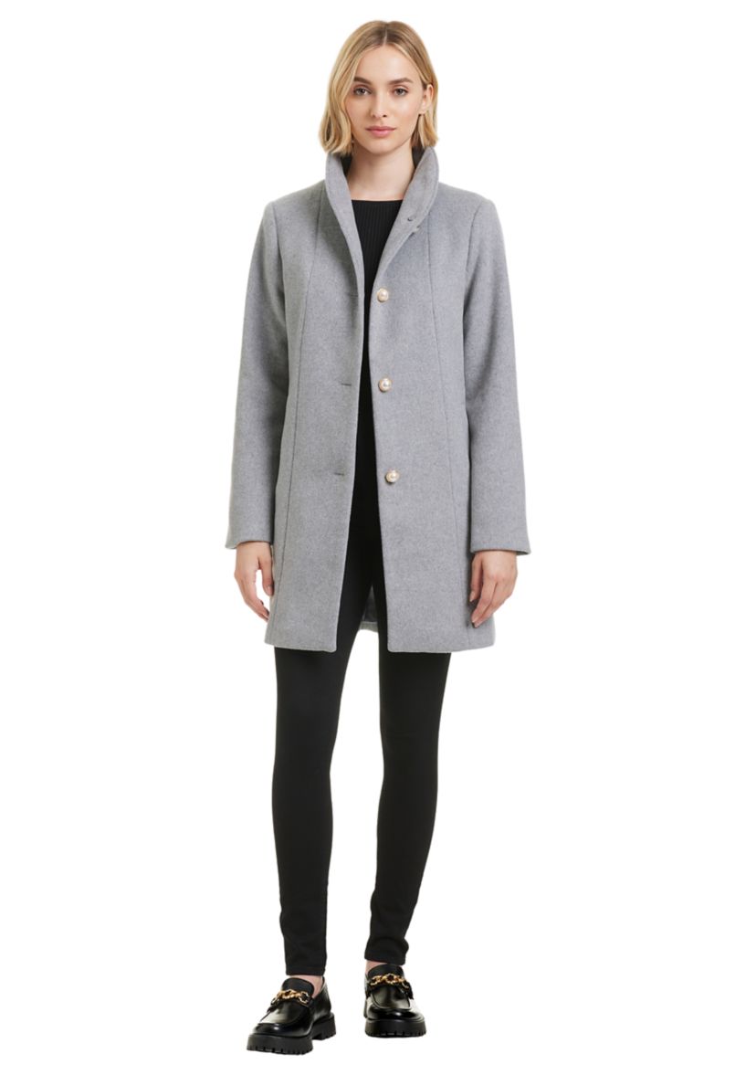 Womens Pearl Button Tailored Wool Coat
