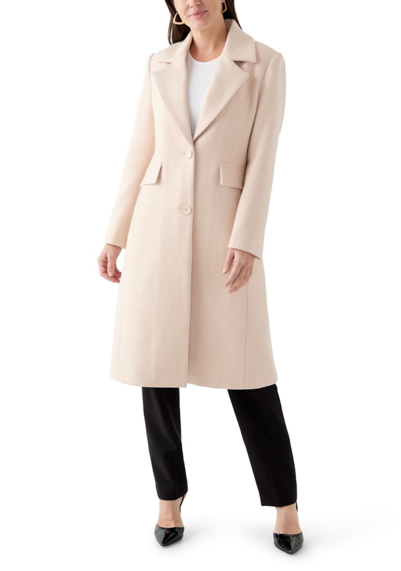 Womens Notch Collar Textured Long Peacoat 