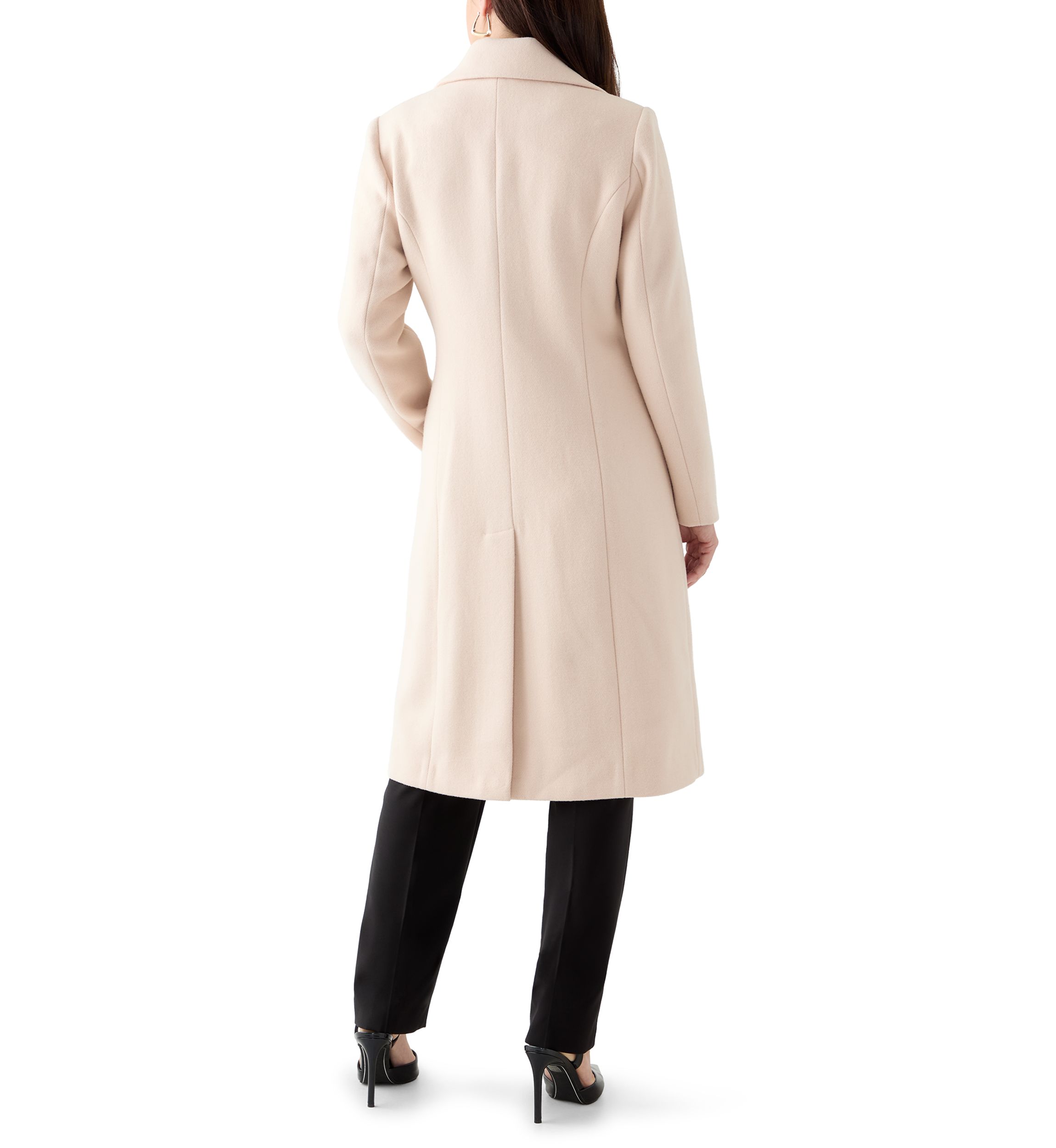 Womens Notch Collar Textured Long Peacoat 