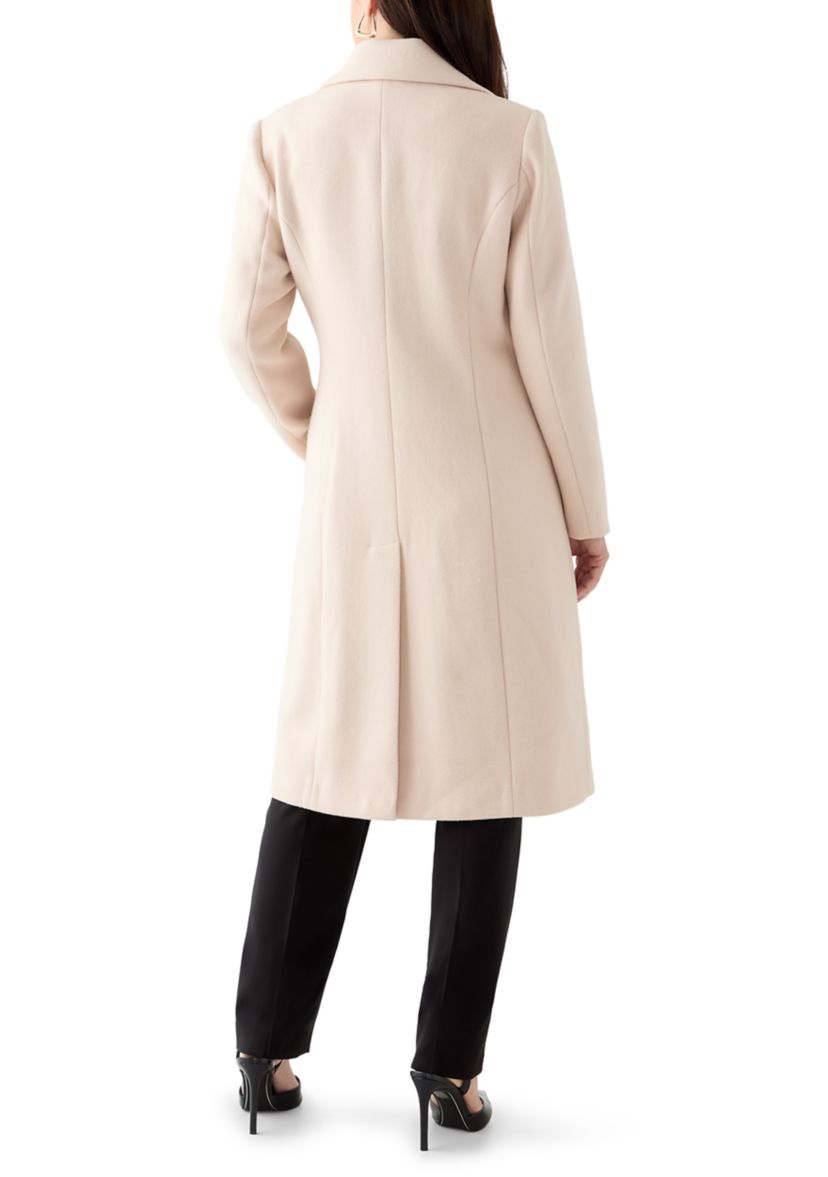 Womens Notch Collar Textured Long Peacoat 