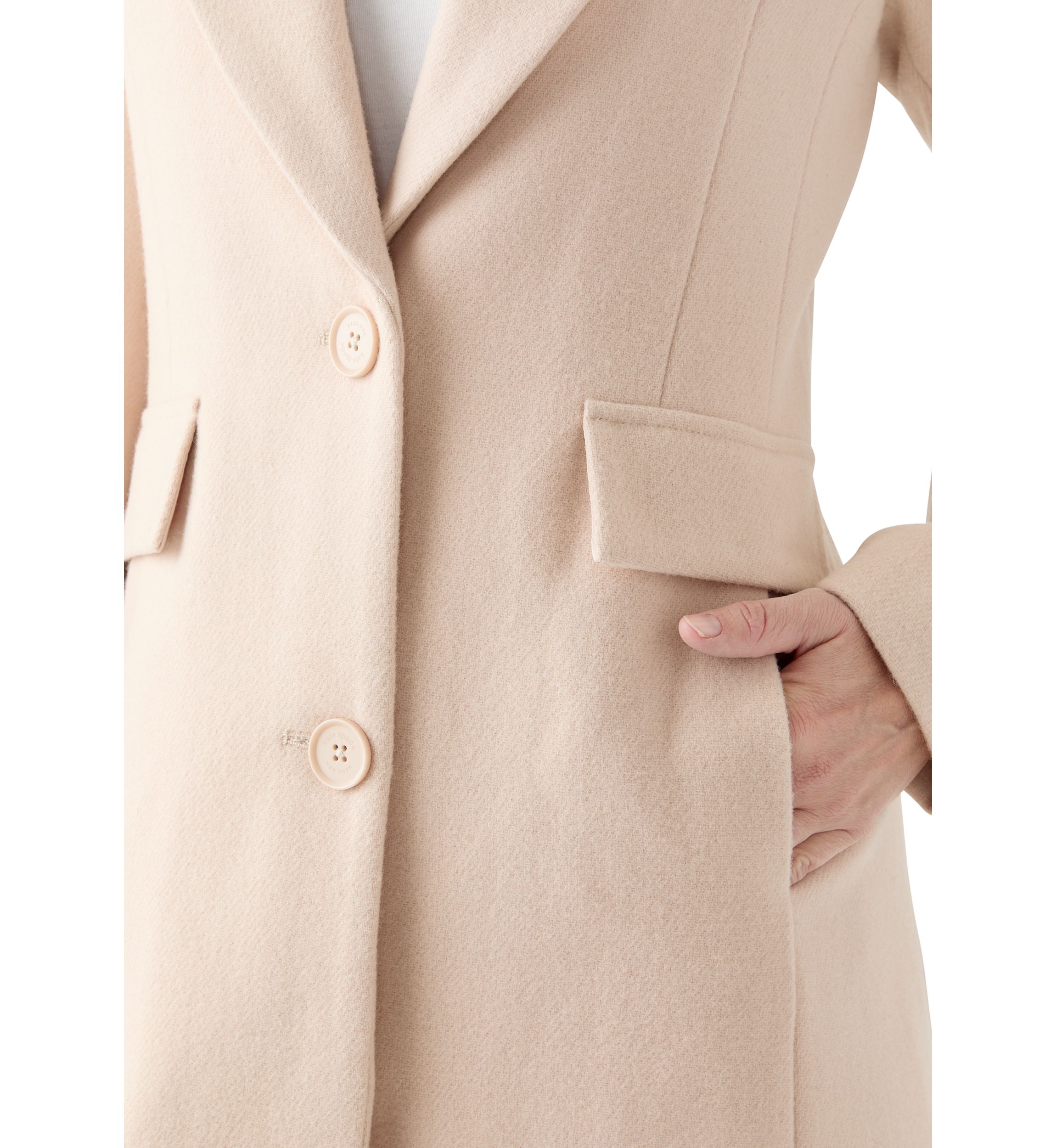 Womens Notch Collar Textured Long Peacoat 