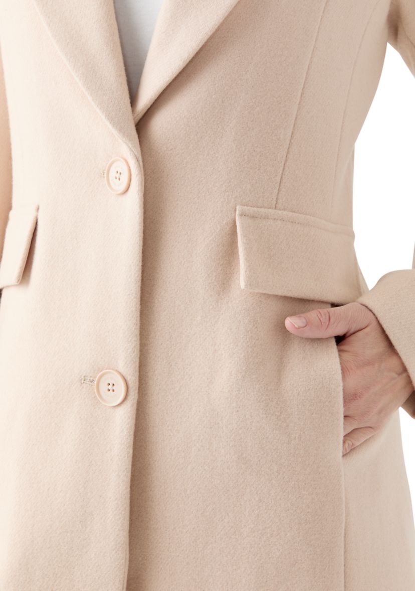 Womens Notch Collar Textured Long Peacoat 