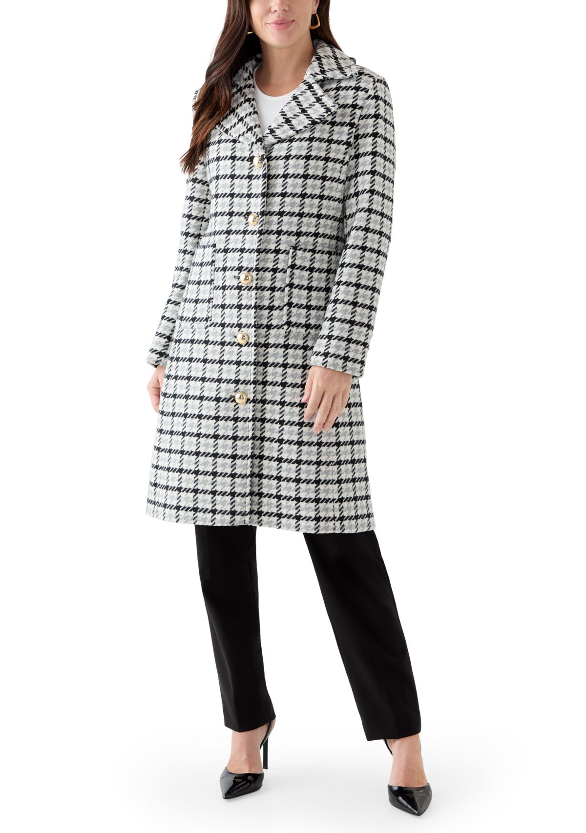 Womens 5 Button Wool Coat With Notch Collar 