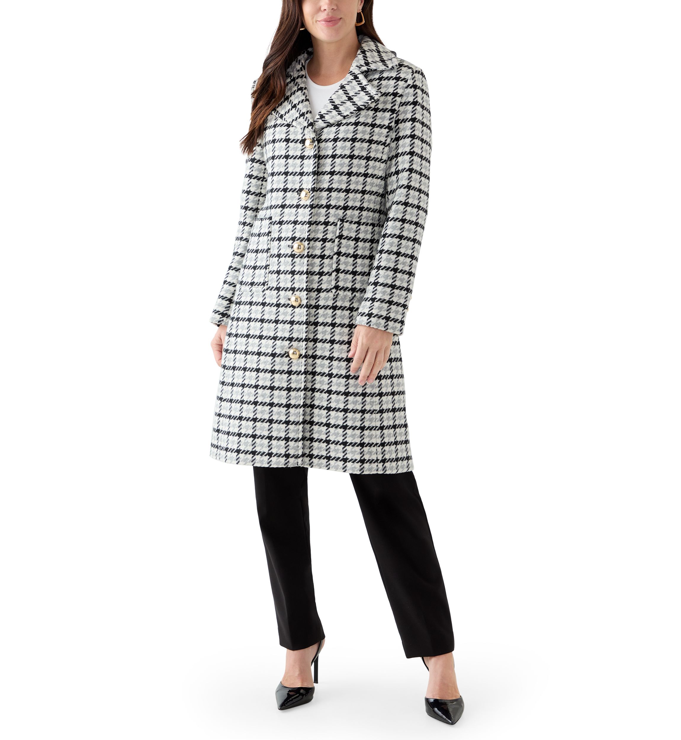 Womens 5 Button Wool Coat With Notch Collar 