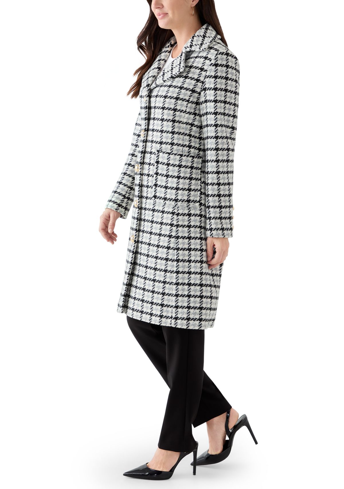 Womens 5 Button Wool Coat With Notch Collar 