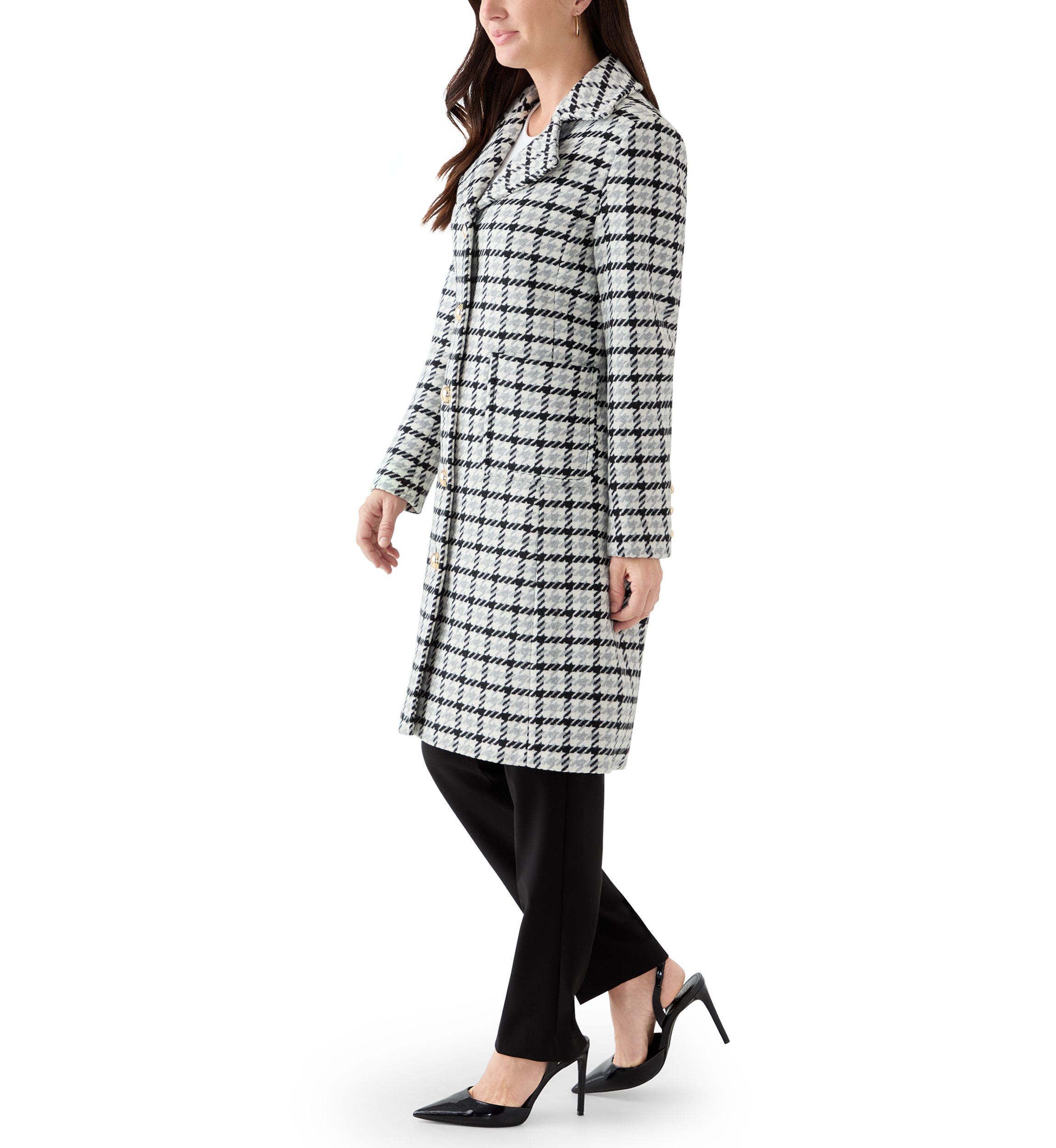 Womens 5 Button Wool Coat With Notch Collar 
