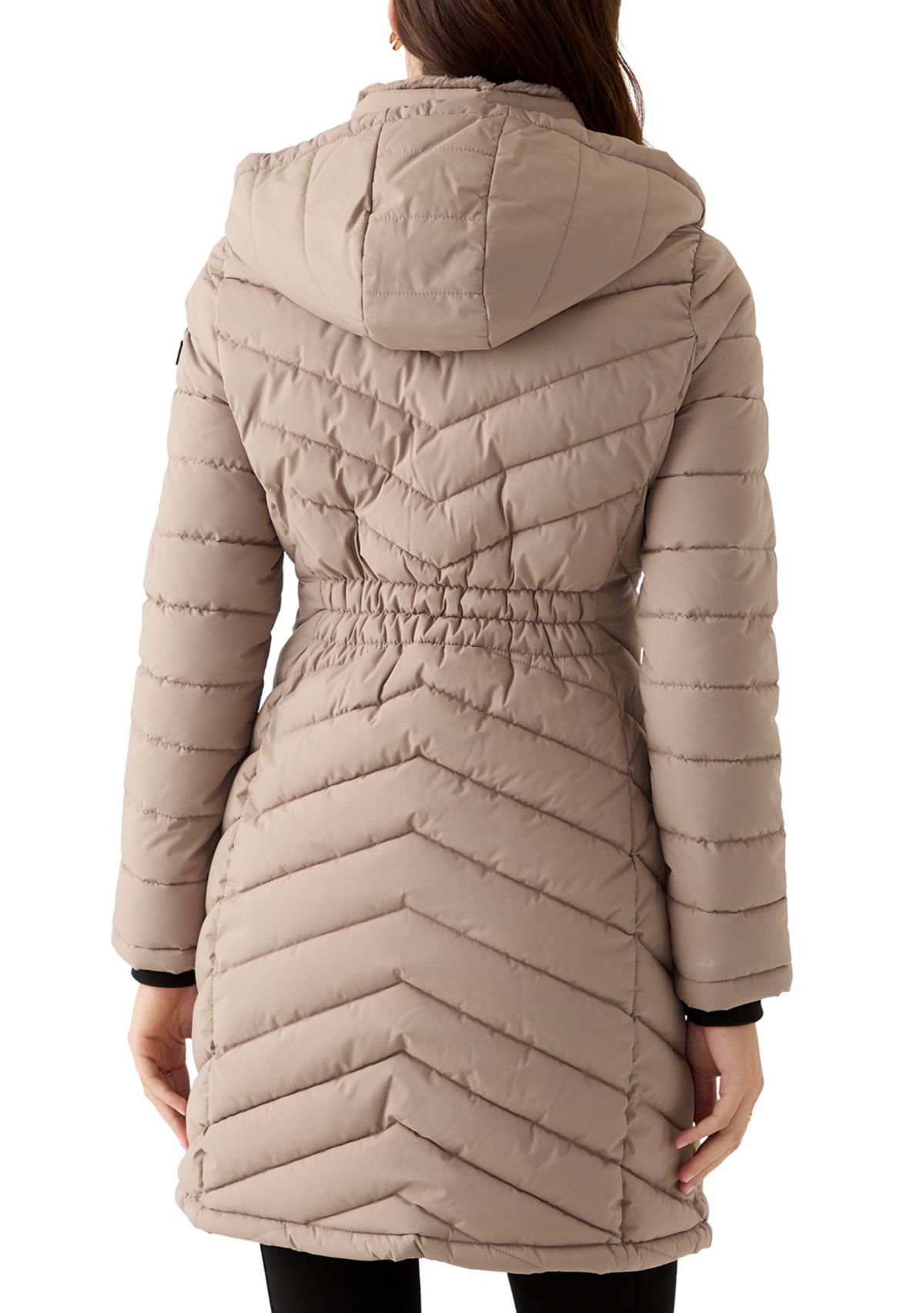 Womens 3/4 Lightweight Double Placket PU Puffer Coat