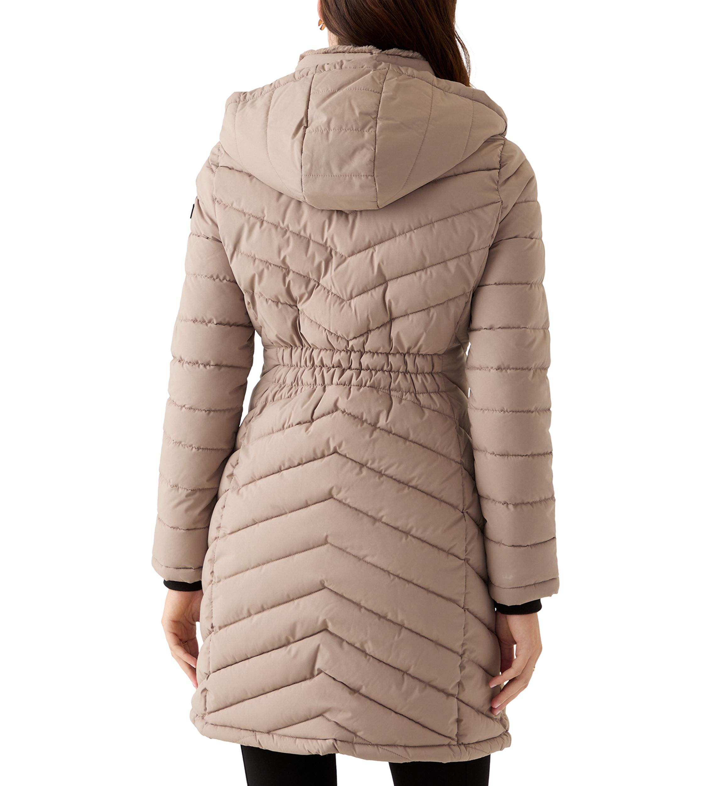 Womens 3/4 Lightweight Double Placket PU Puffer Coat
