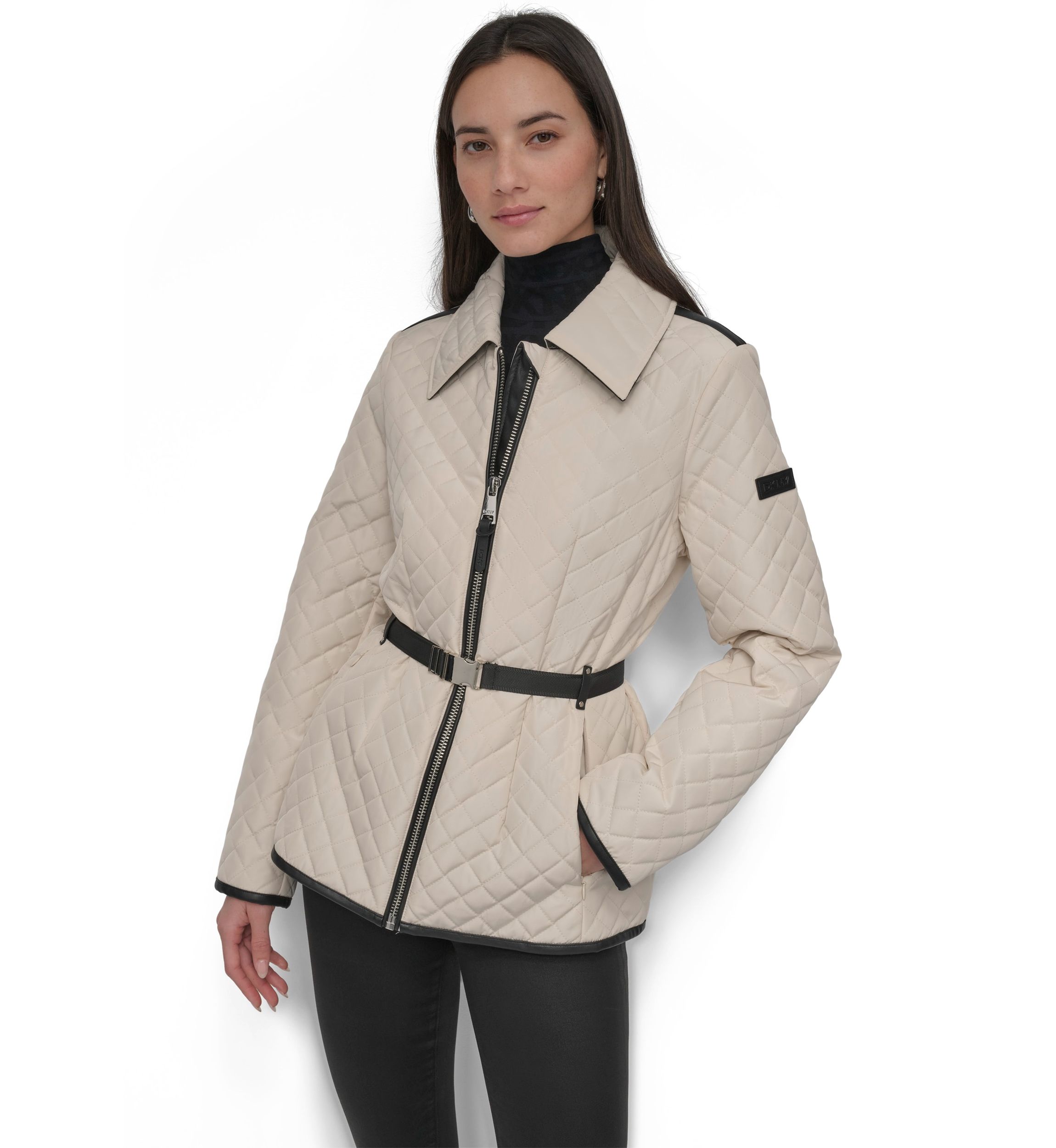 Full Zip Quilted Jacket with Belt