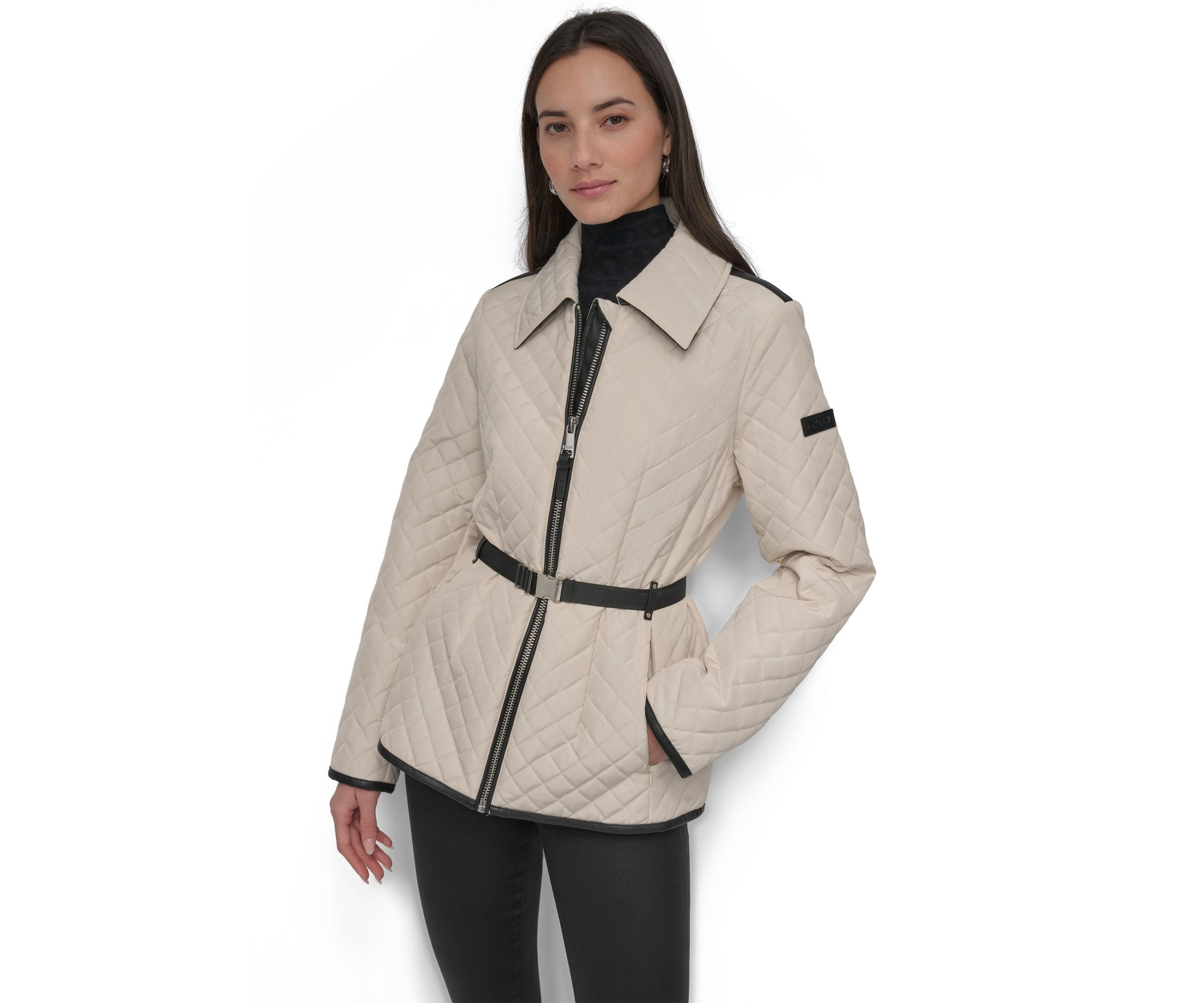 Full Zip Quilted Jacket with Belt