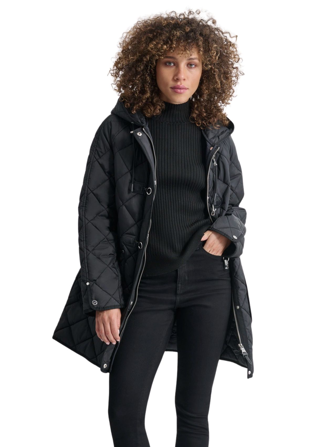 Womens Quilted Jacket with Metal Toggle Detail
