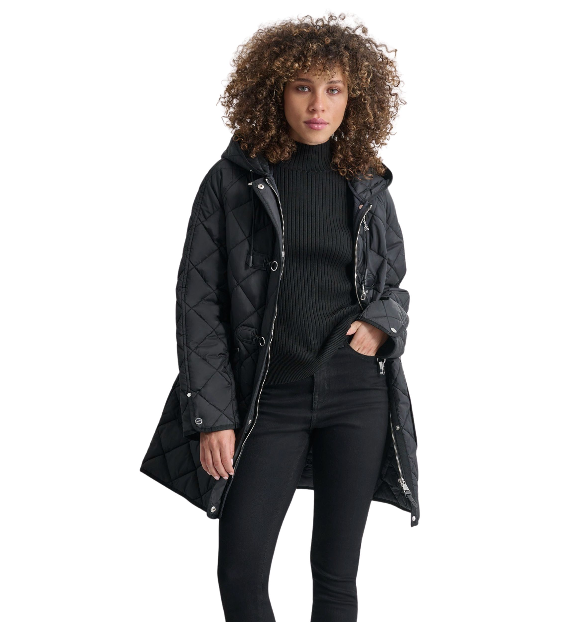 Womens Quilted Jacket with Metal Toggle Detail