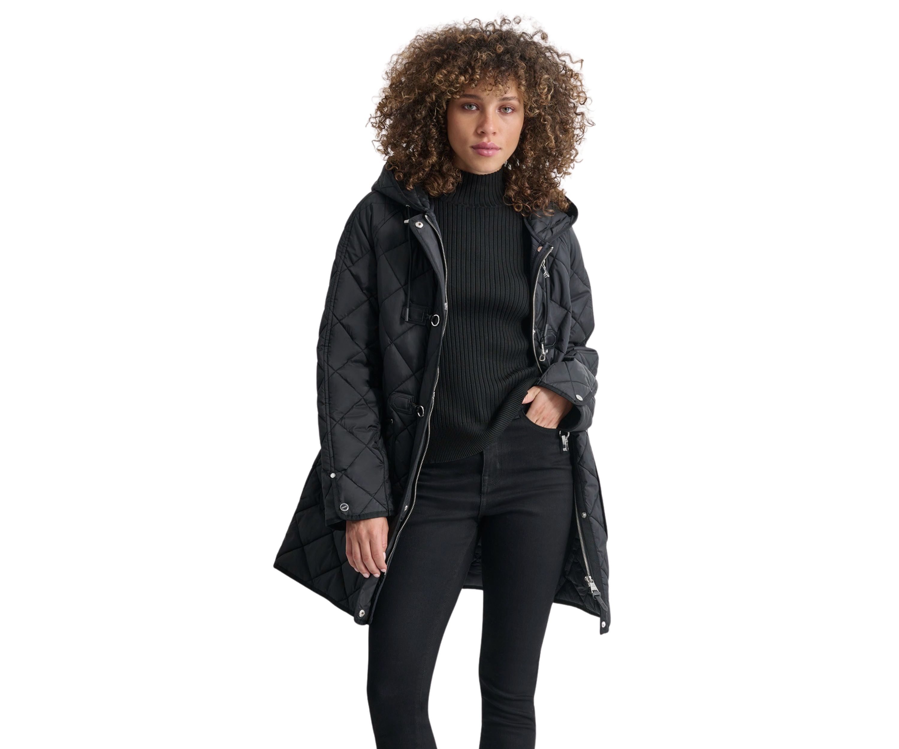 Womens Quilted Jacket with Metal Toggle Detail