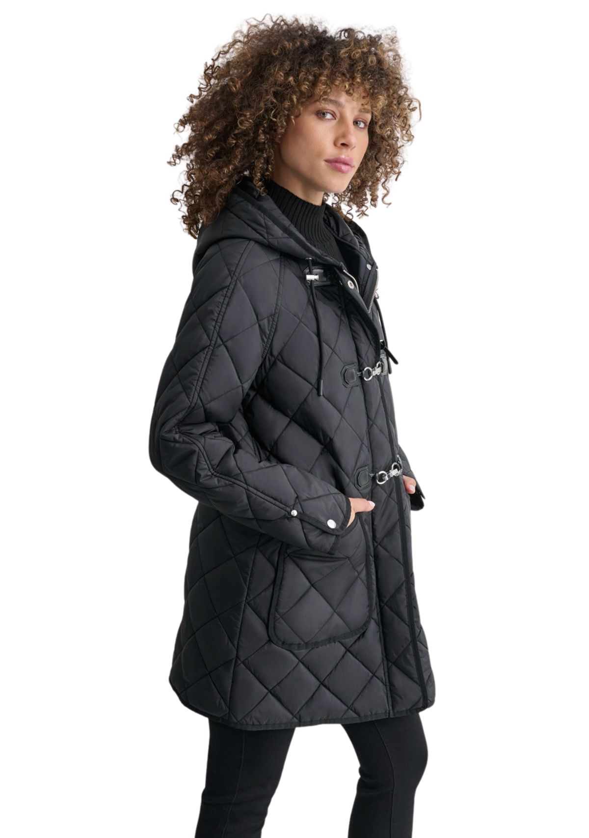 Womens Quilted Jacket with Metal Toggle Detail