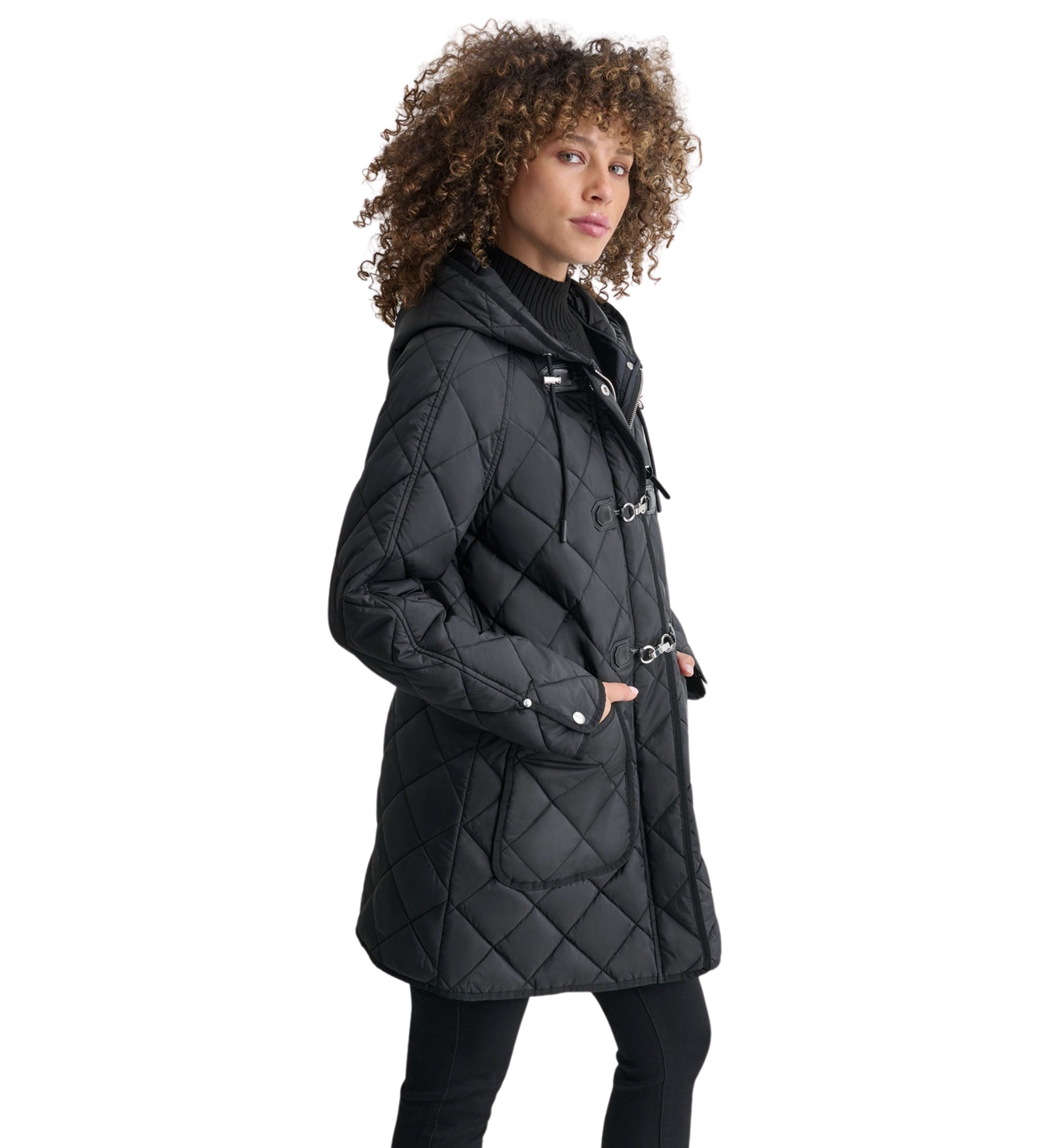 Womens Quilted Jacket with Metal Toggle Detail