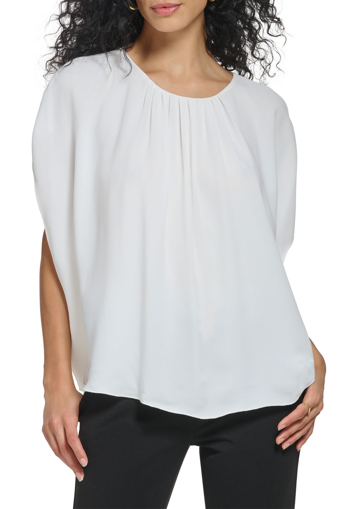 Womens Shirred Crew Neck Top