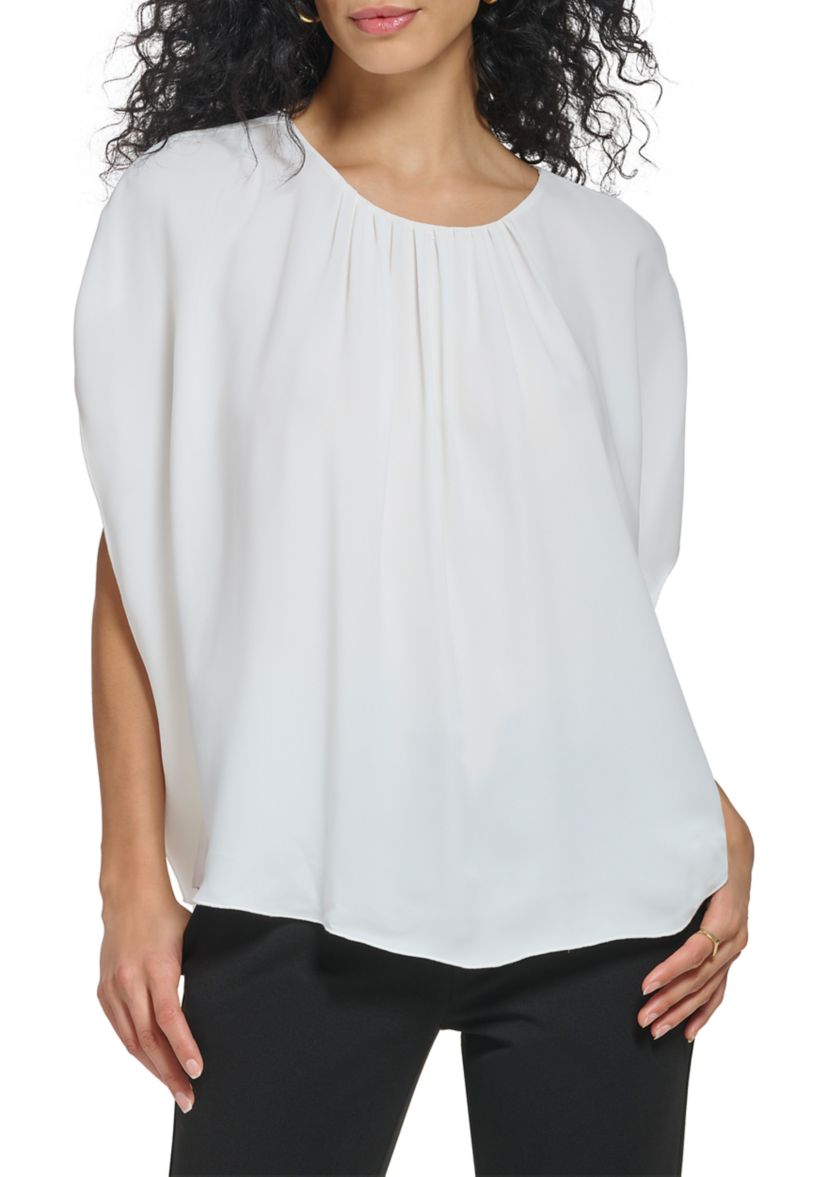 Womens Shirred Crew Neck Top