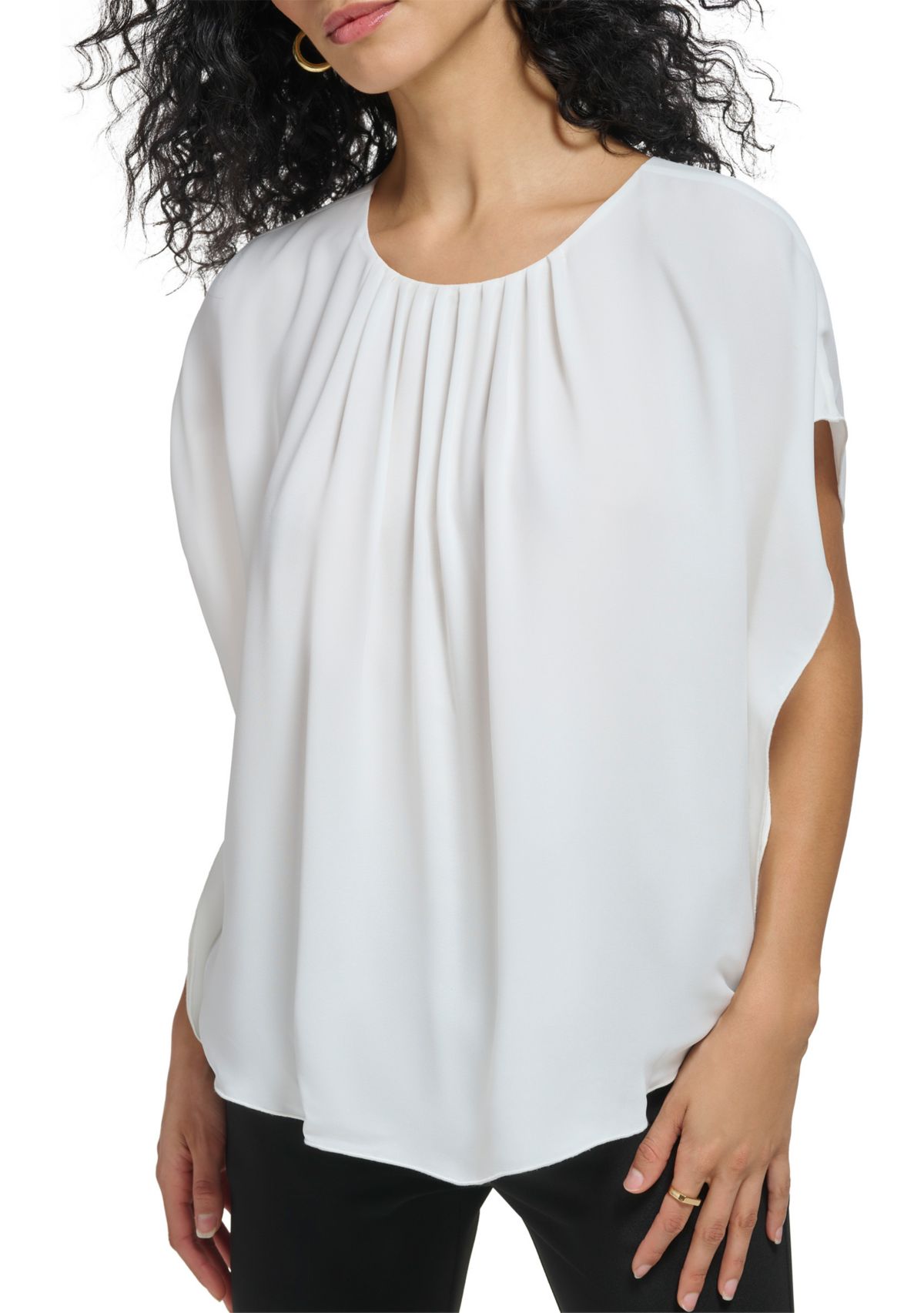 Womens Shirred Crew Neck Top