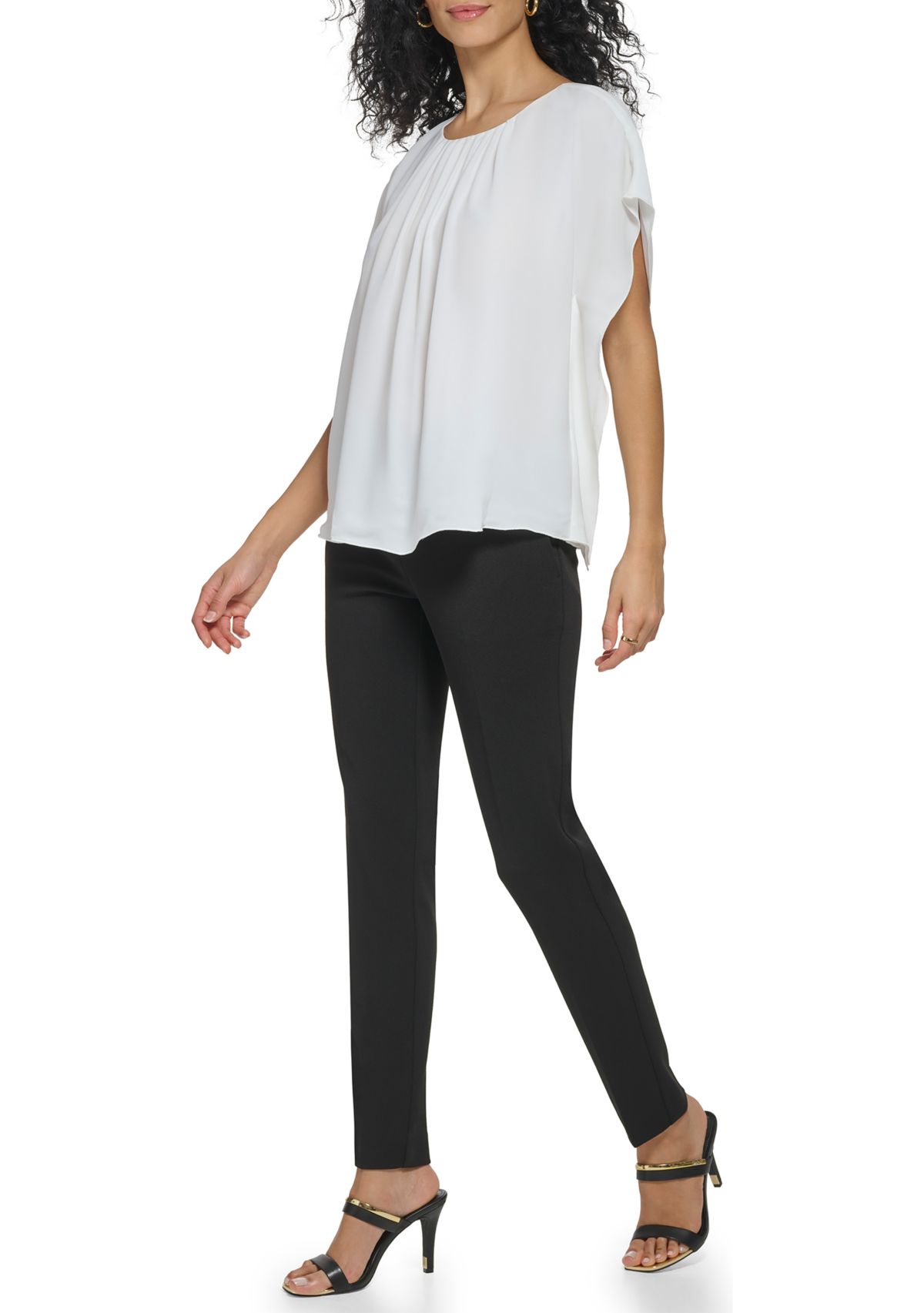 Womens Shirred Crew Neck Top