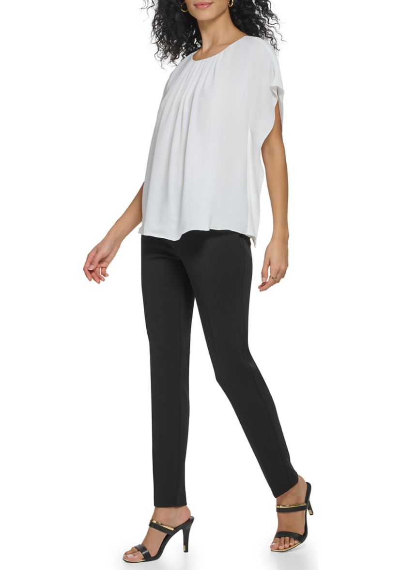 Womens Shirred Crew Neck Top