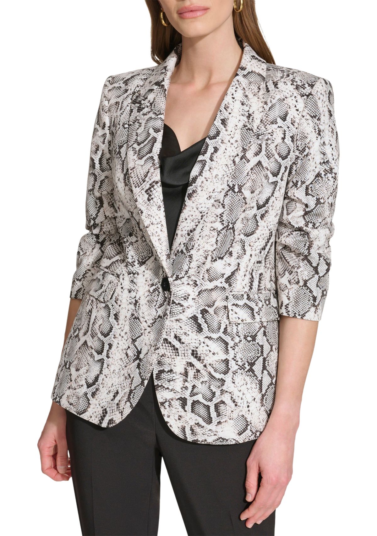 Womens Ruched Sleeve Peak Lapel Jacket