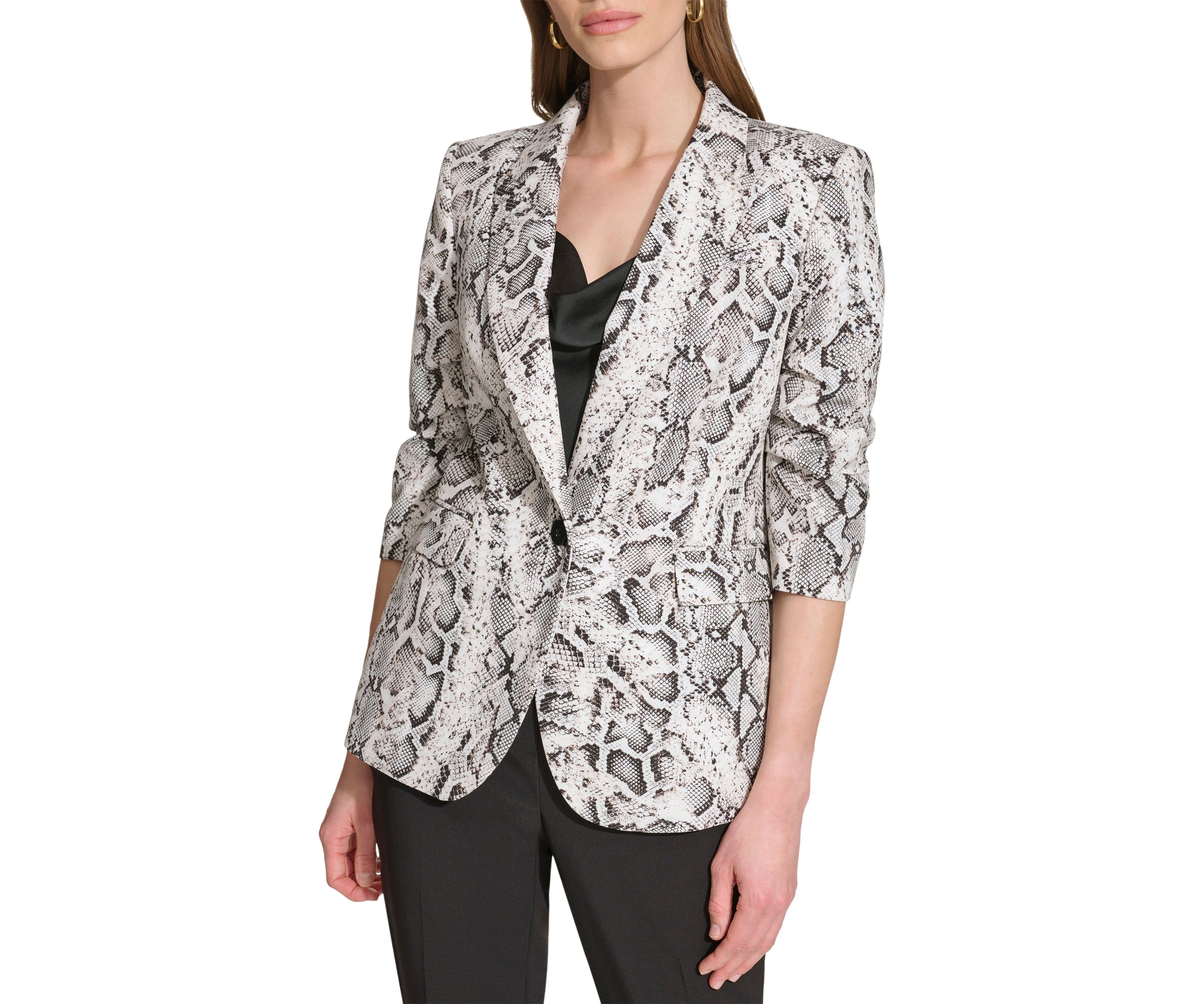 Womens Ruched Sleeve Peak Lapel Jacket