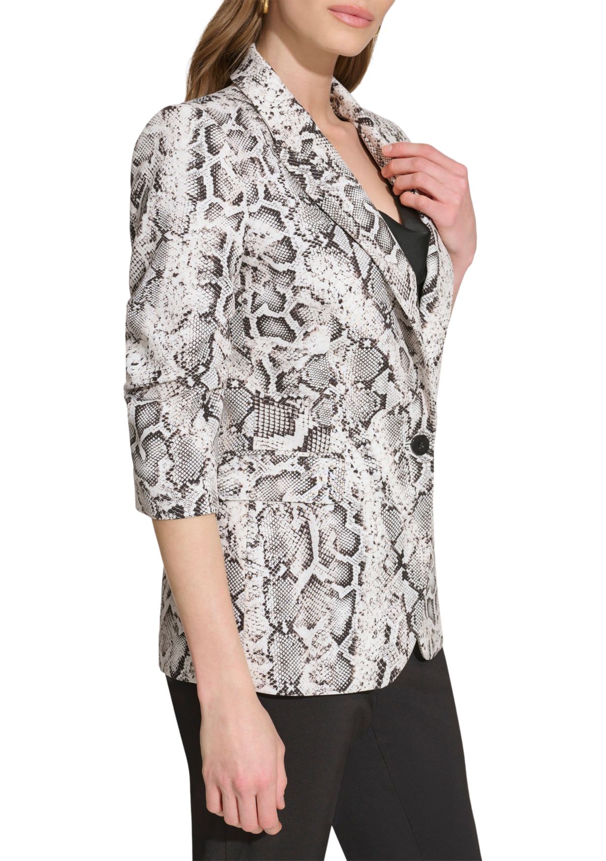 Womens Ruched Sleeve Peak Lapel Jacket