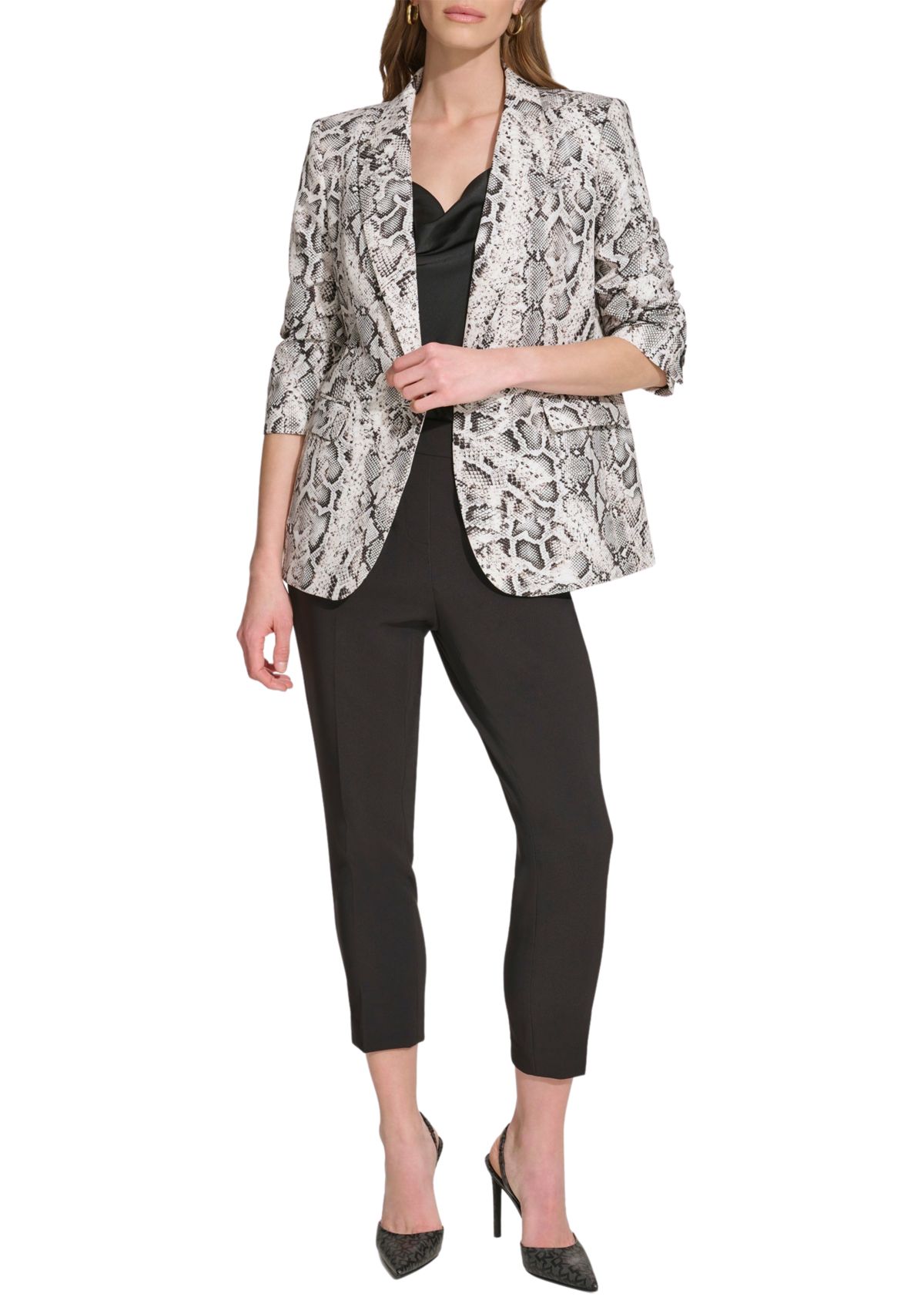 Womens Ruched Sleeve Peak Lapel Jacket