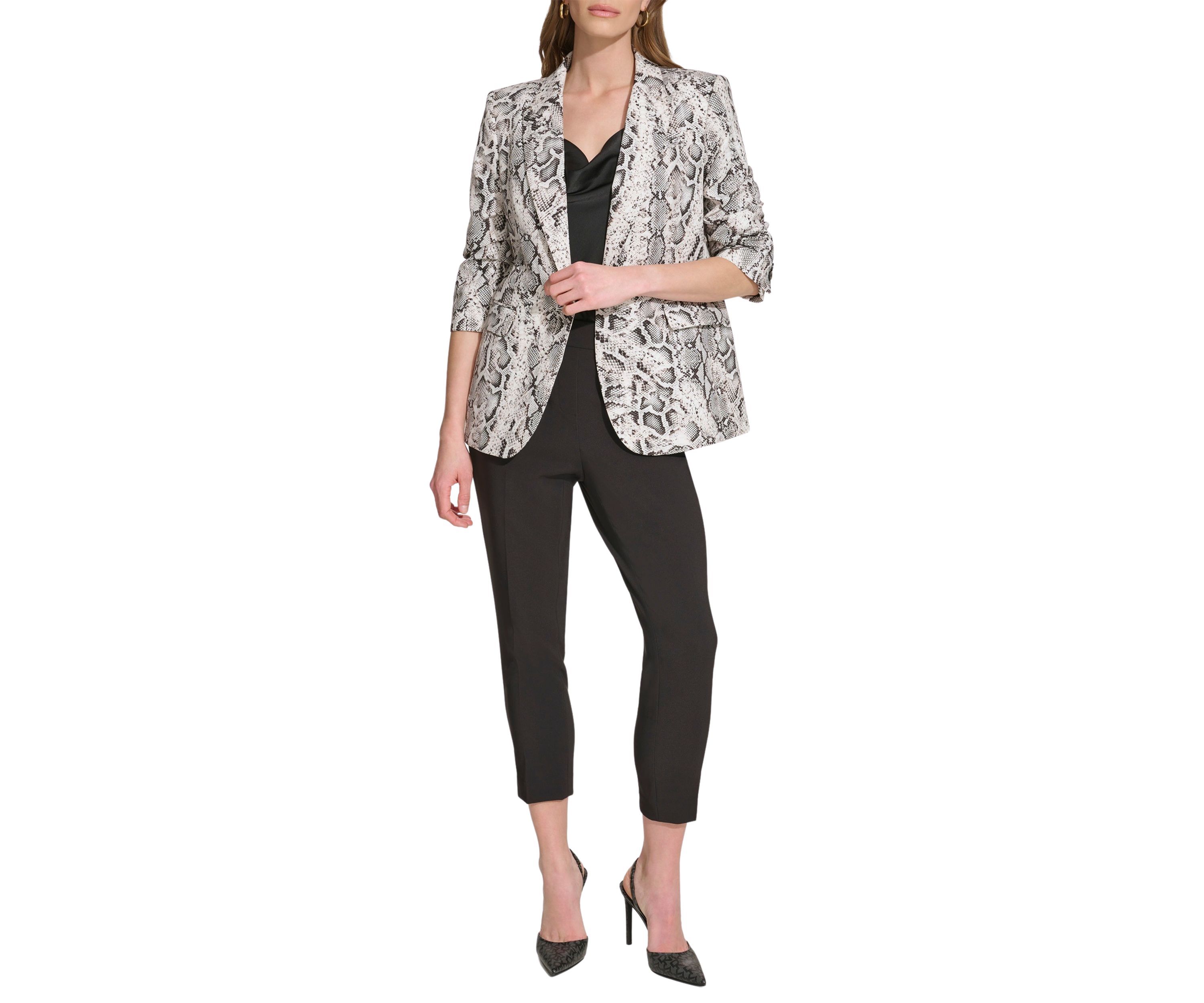 Womens Ruched Sleeve Peak Lapel Jacket