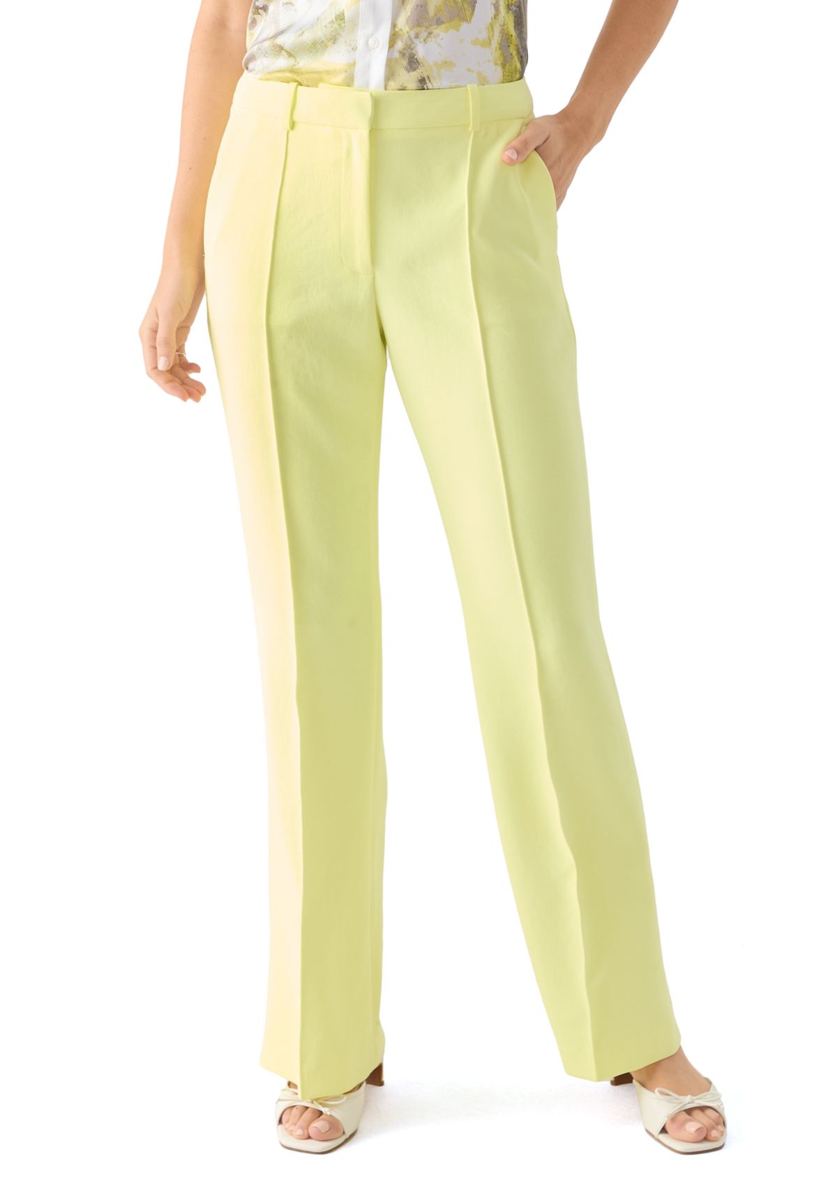 Womens Pleated Straight Leg Pants