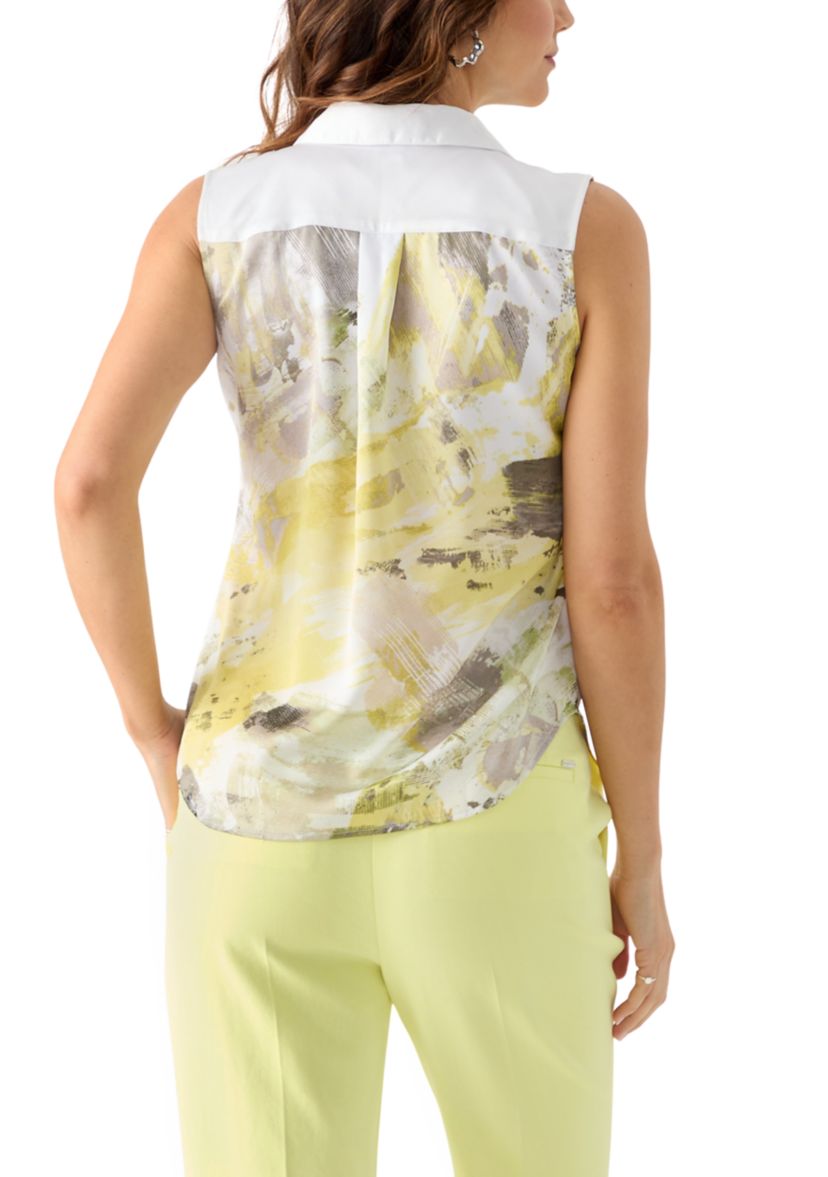 Womens Button Front Sleeveless Blouse 