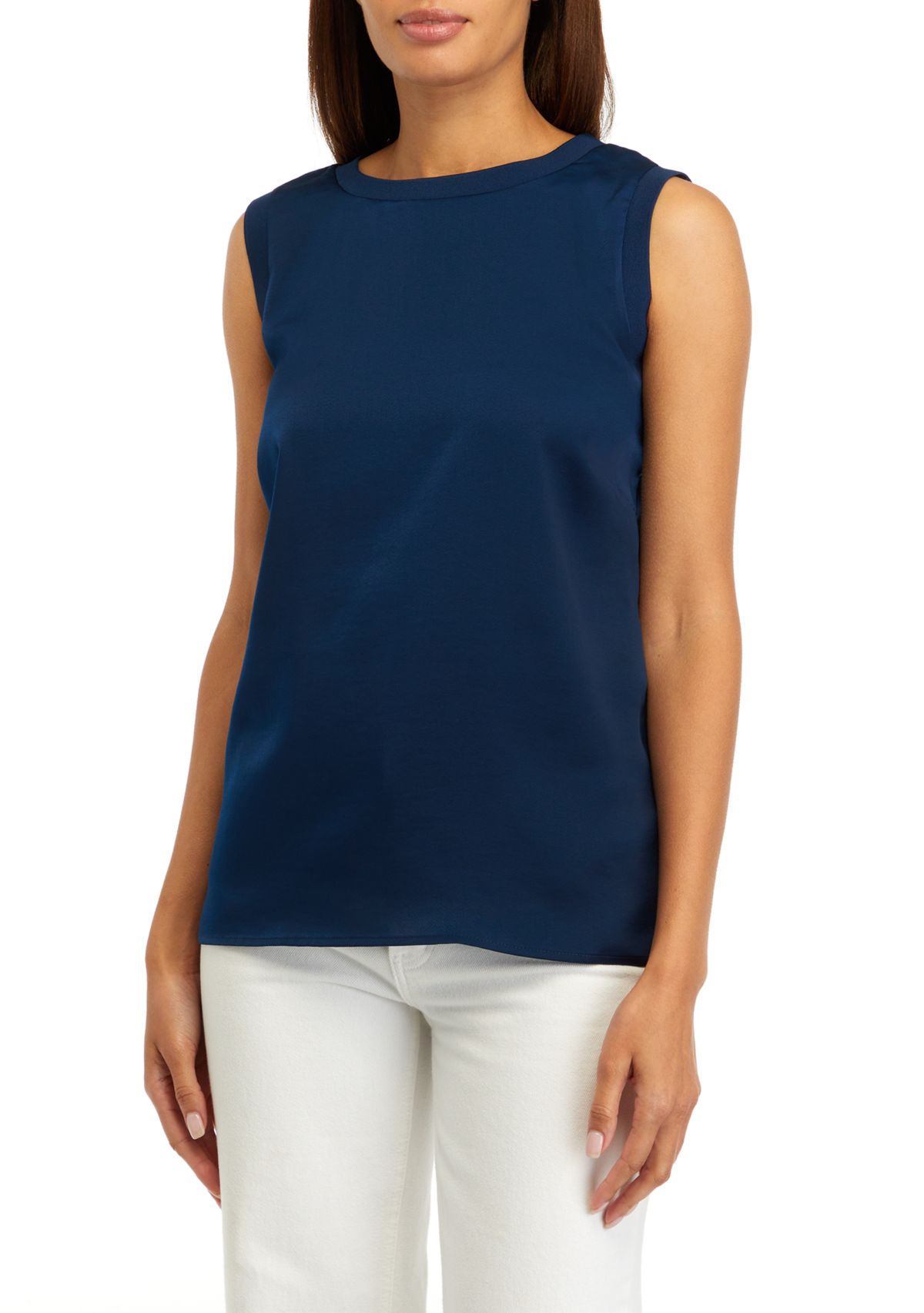 Womens Sleeveless Rib Trim Shirt 