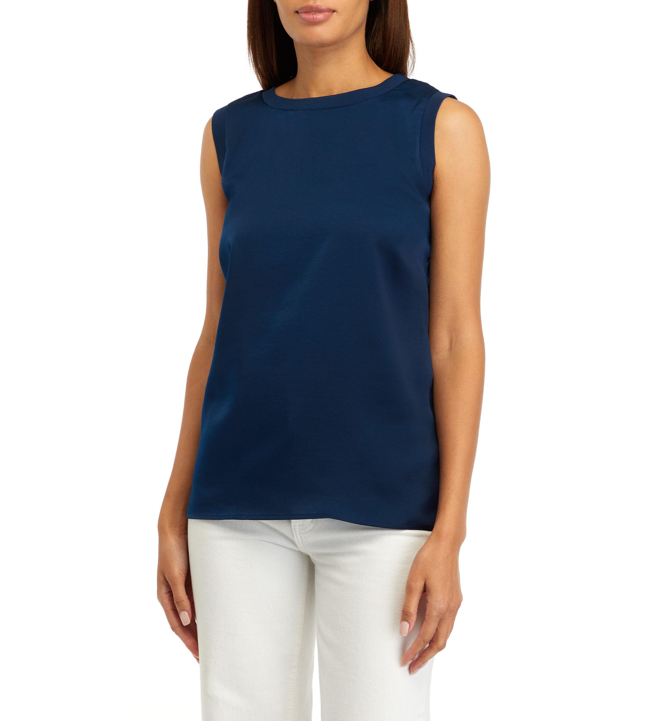 Womens Sleeveless Rib Trim Shirt 