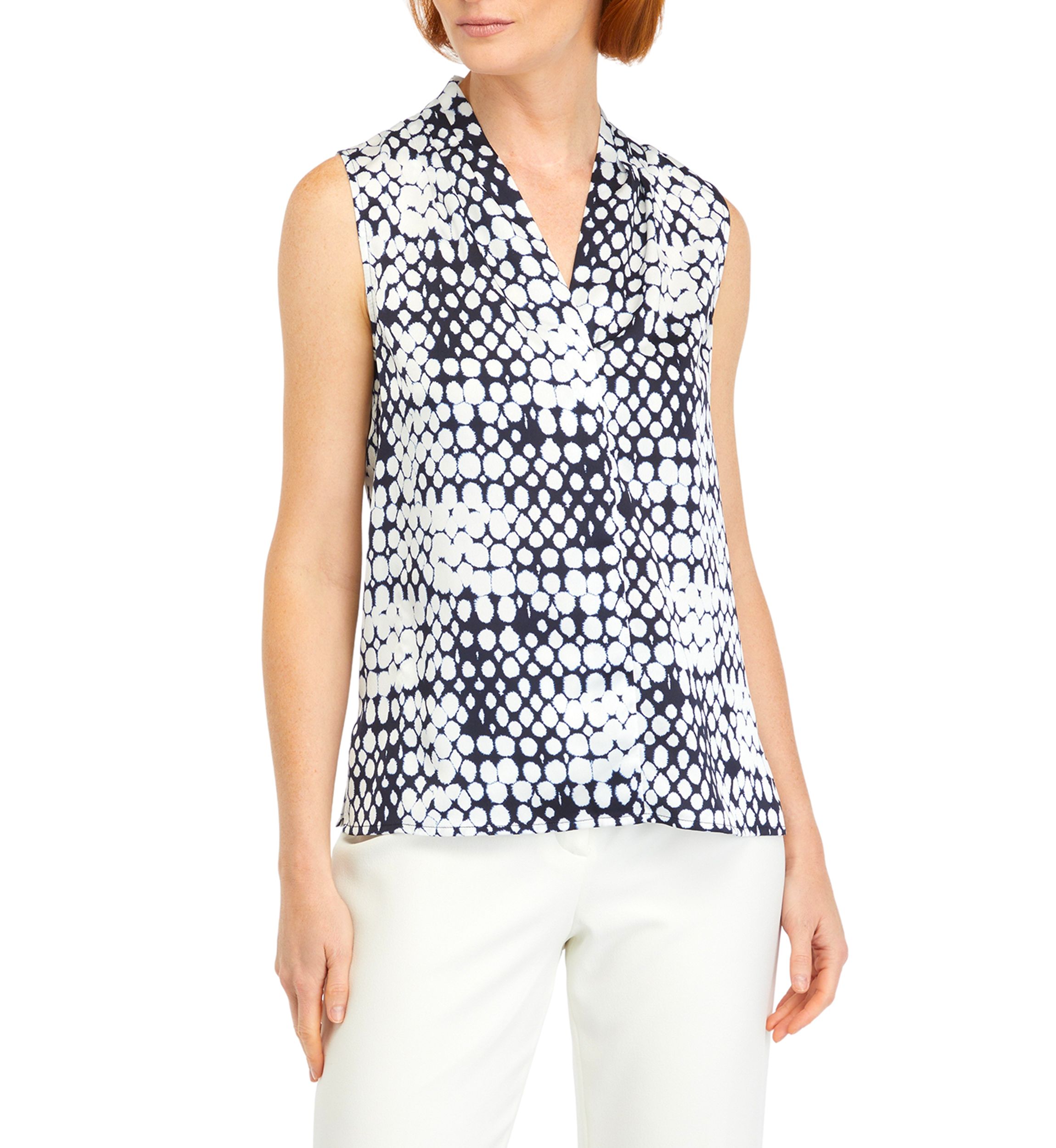 Womens Printed Pleated Neck Top