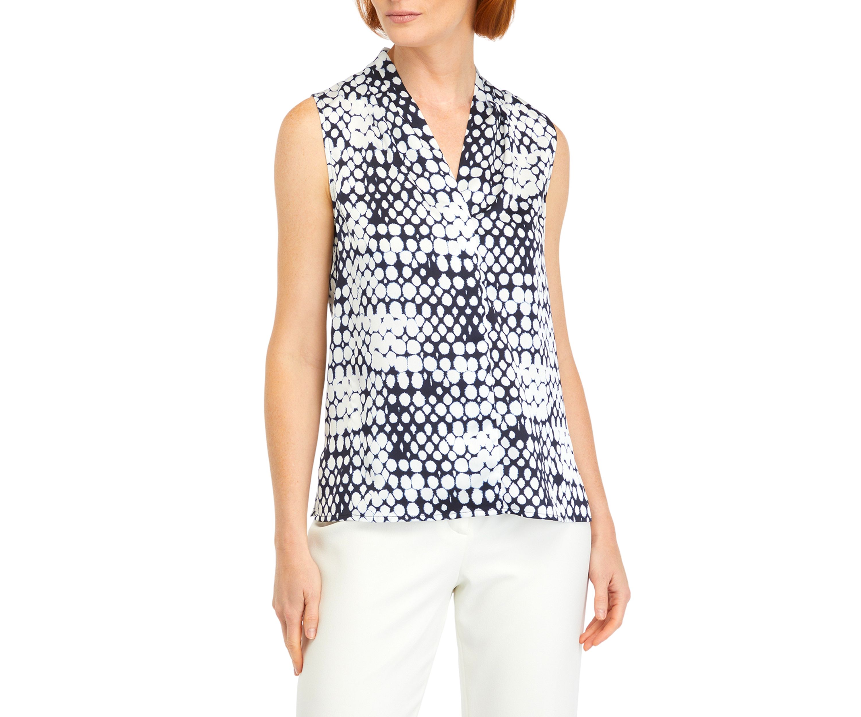 Womens Printed Pleated Neck Top