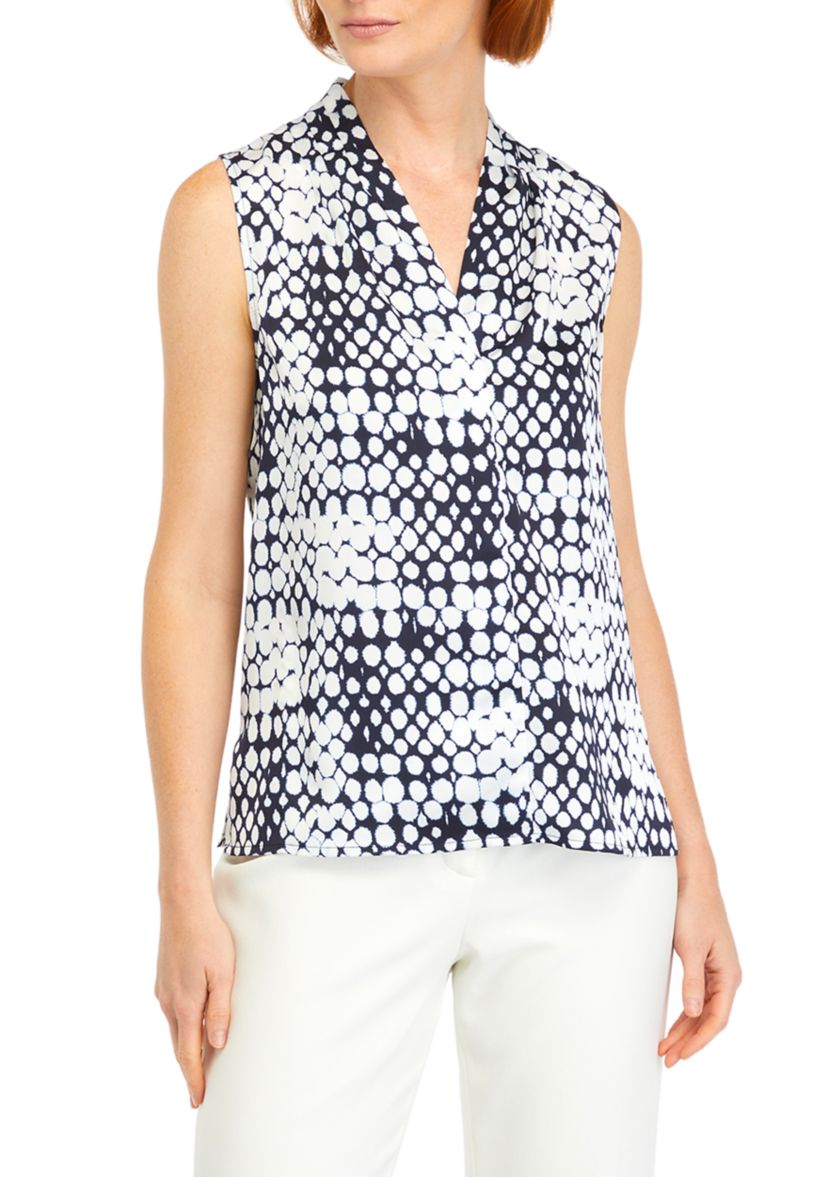 Womens Printed Pleated Neck Top