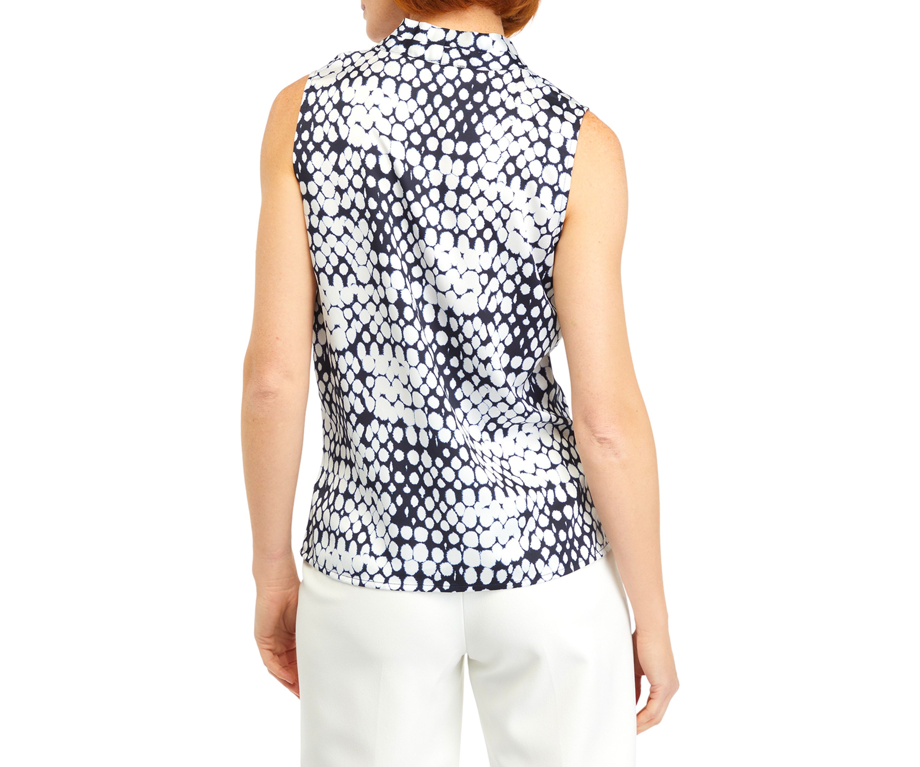 Womens Printed Pleated Neck Top