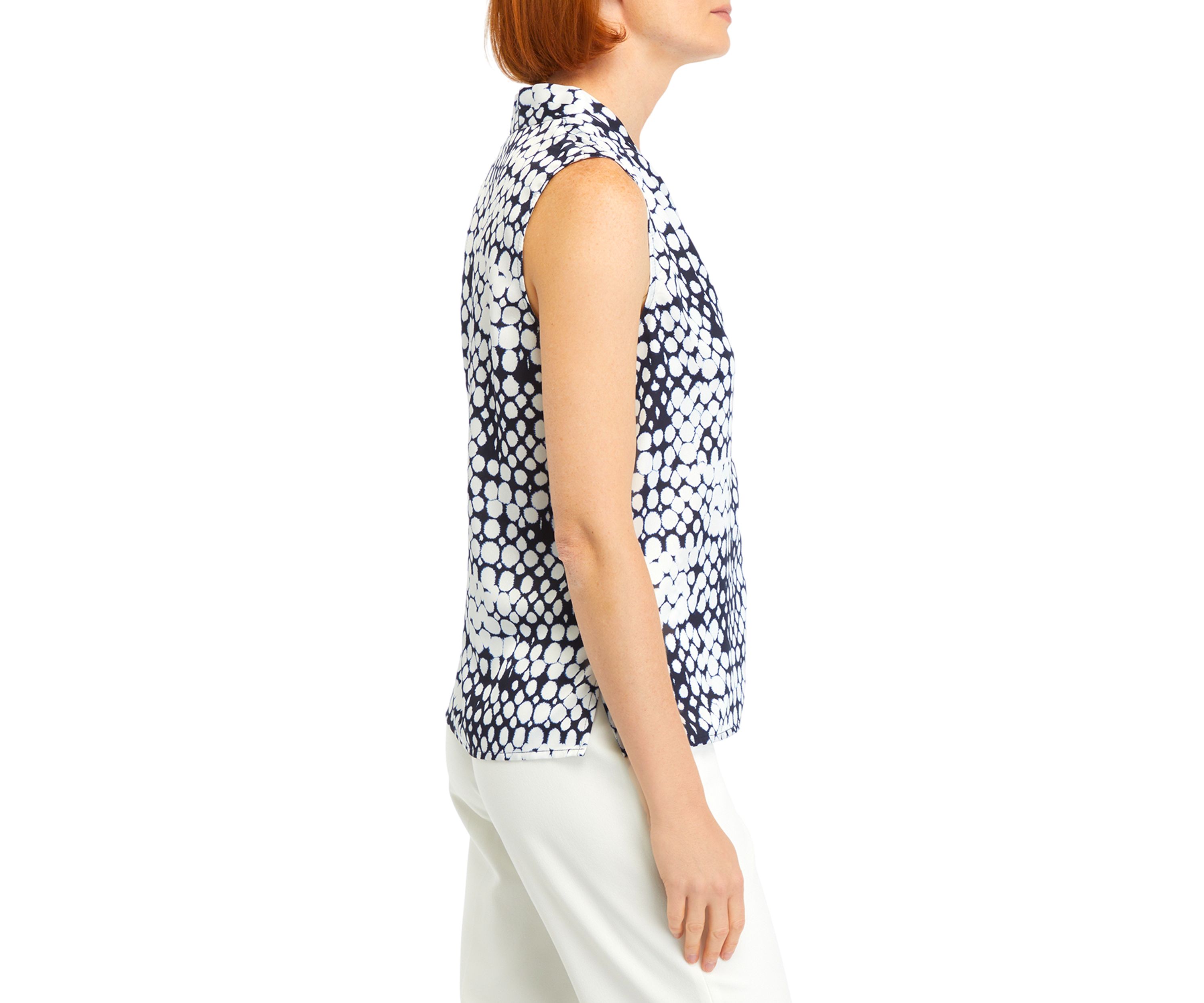 Womens Printed Pleated Neck Top
