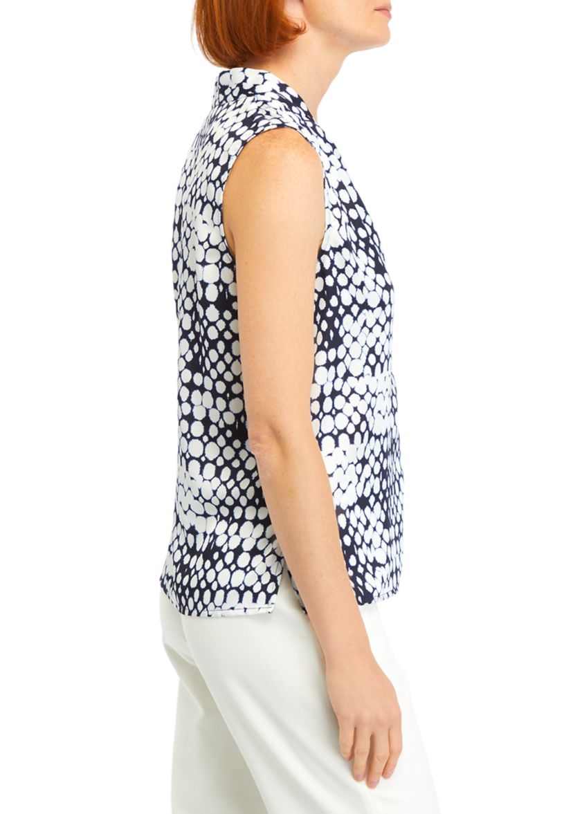 Womens Printed Pleated Neck Top