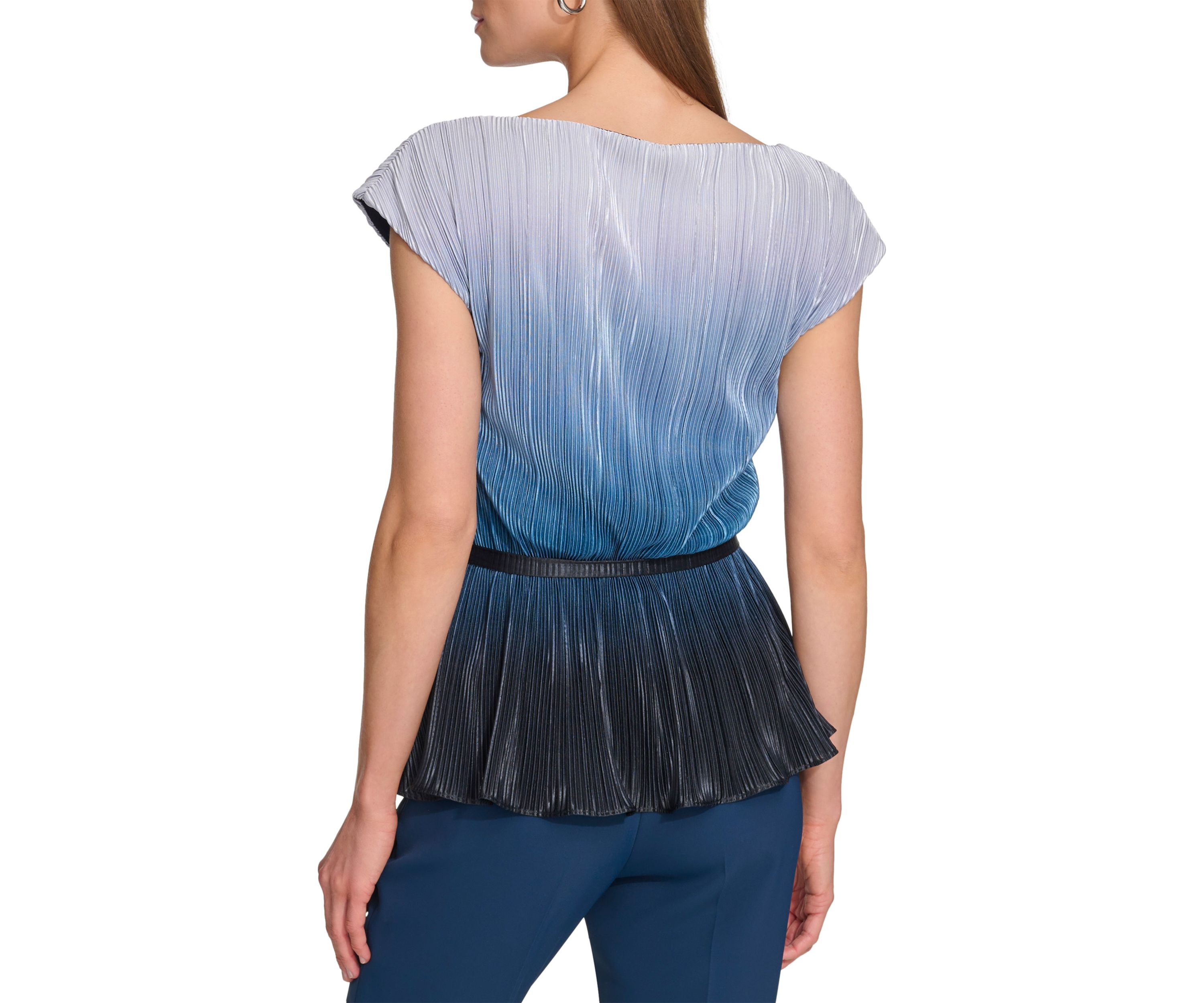 Womens Cap Sleeve Rib Striped Tie Waist Top