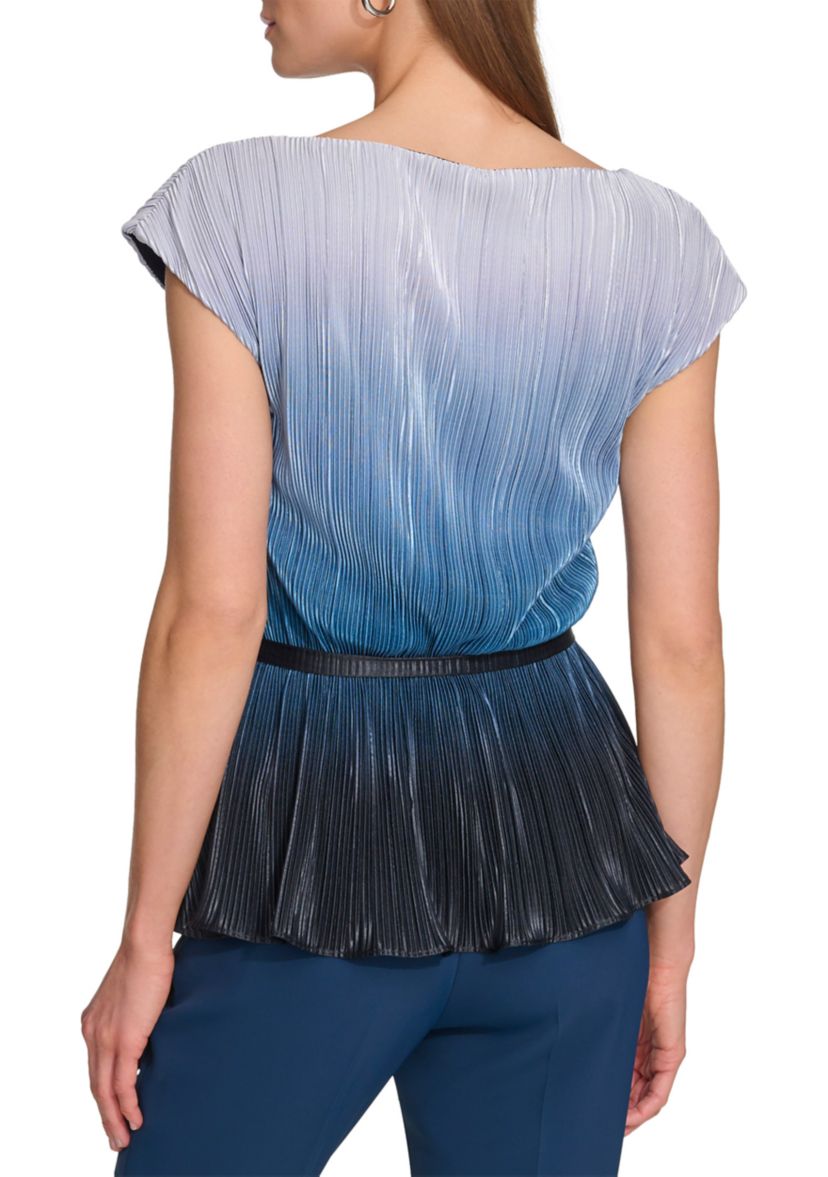 Womens Cap Sleeve Rib Striped Tie Waist Top