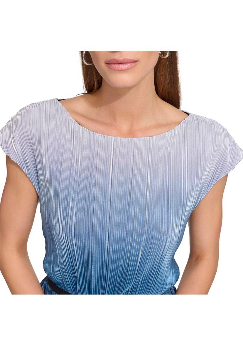 Womens Cap Sleeve Rib Striped Tie Waist Top