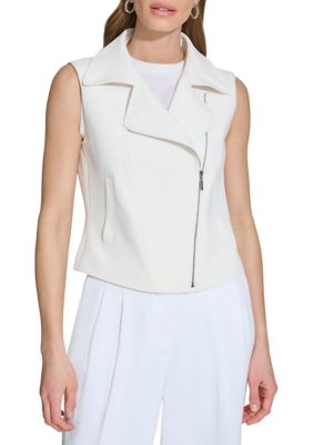 DKNY Women's Sleeveless Vest, White, 2