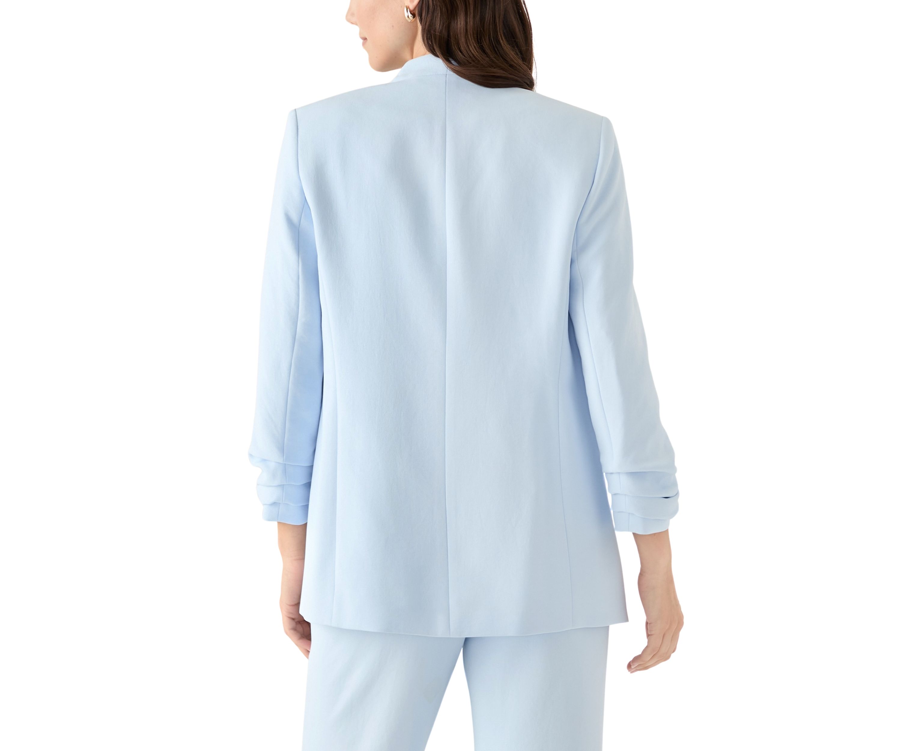 Womens Open Front Ruched Sleeve Blazer