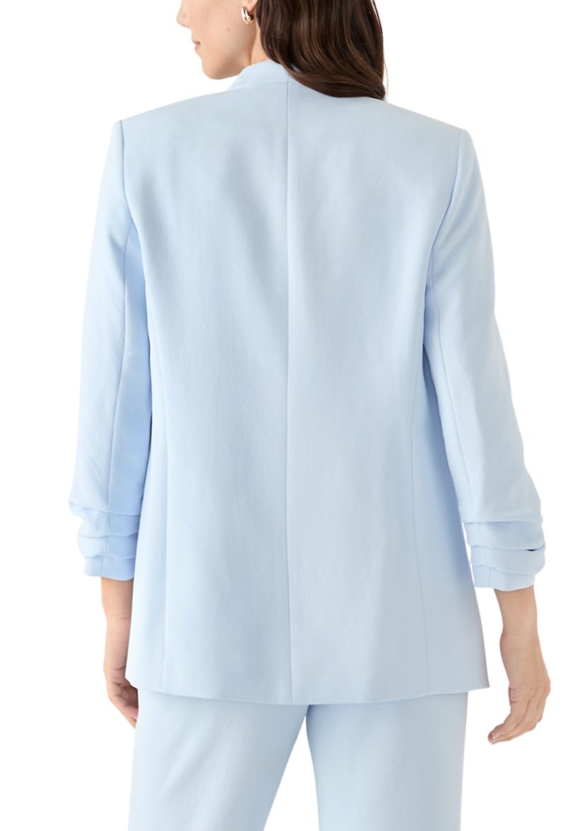 Womens Open Front Ruched Sleeve Blazer